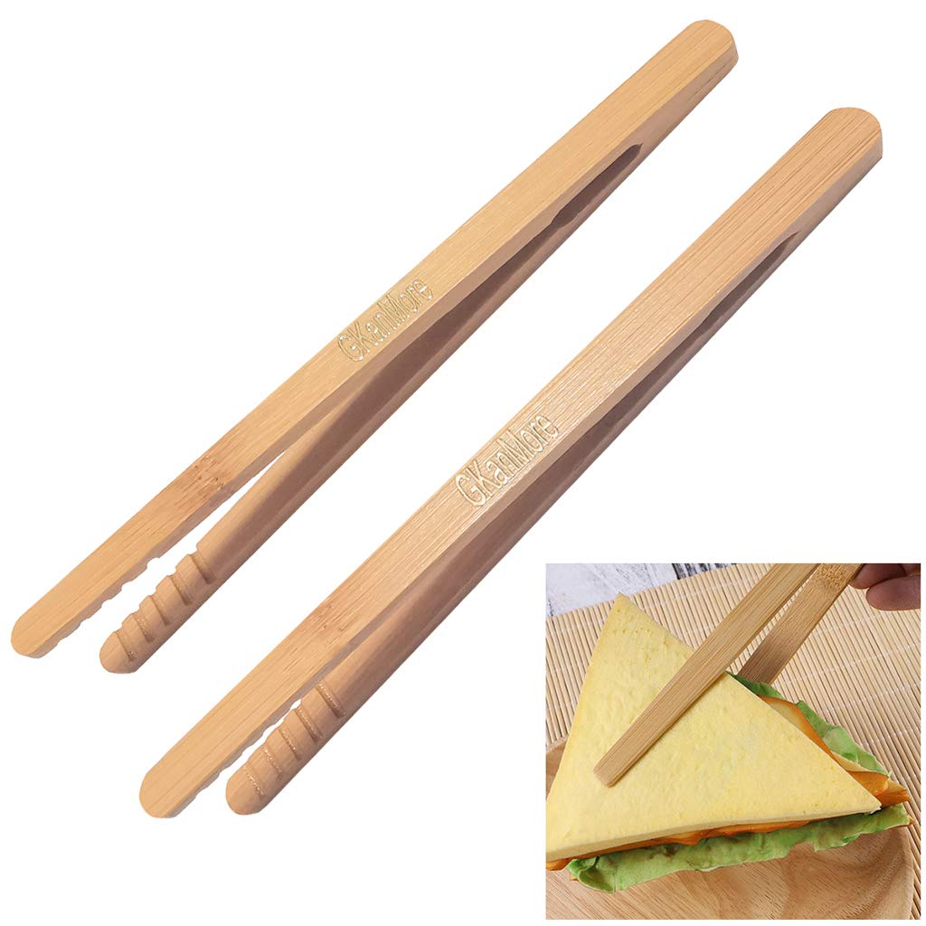 Gkanmore 2 Pack 7 Inch Bamboo Kitchen Tongs For Toast Tea Bread Pickle Cooking