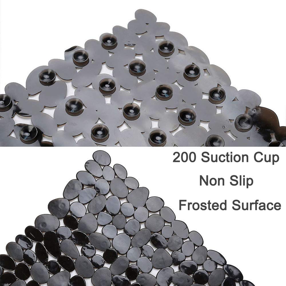 Songziming Non-Slip Pebble Bathtub Mat Black 16 W X 35 L Inches (For Smooth/Non-Textured Tubs Only) Safe Shower Mat With Drain H