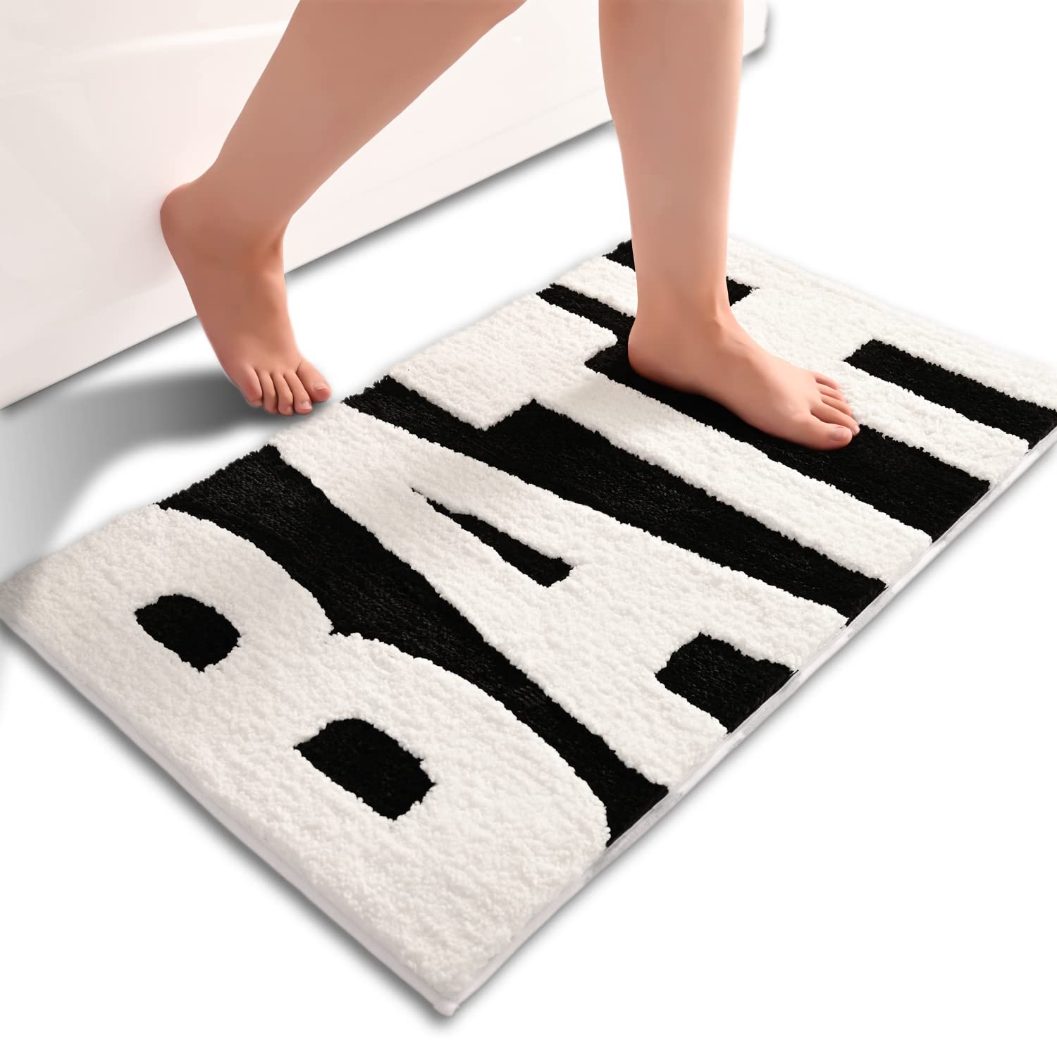 Anybar Bathroom Rug Black And White Bath Mats For Bathroom Non Slip Floor Mat, Thick Soft Shaggy Bath Rugs Cute Bathroom Deocr,