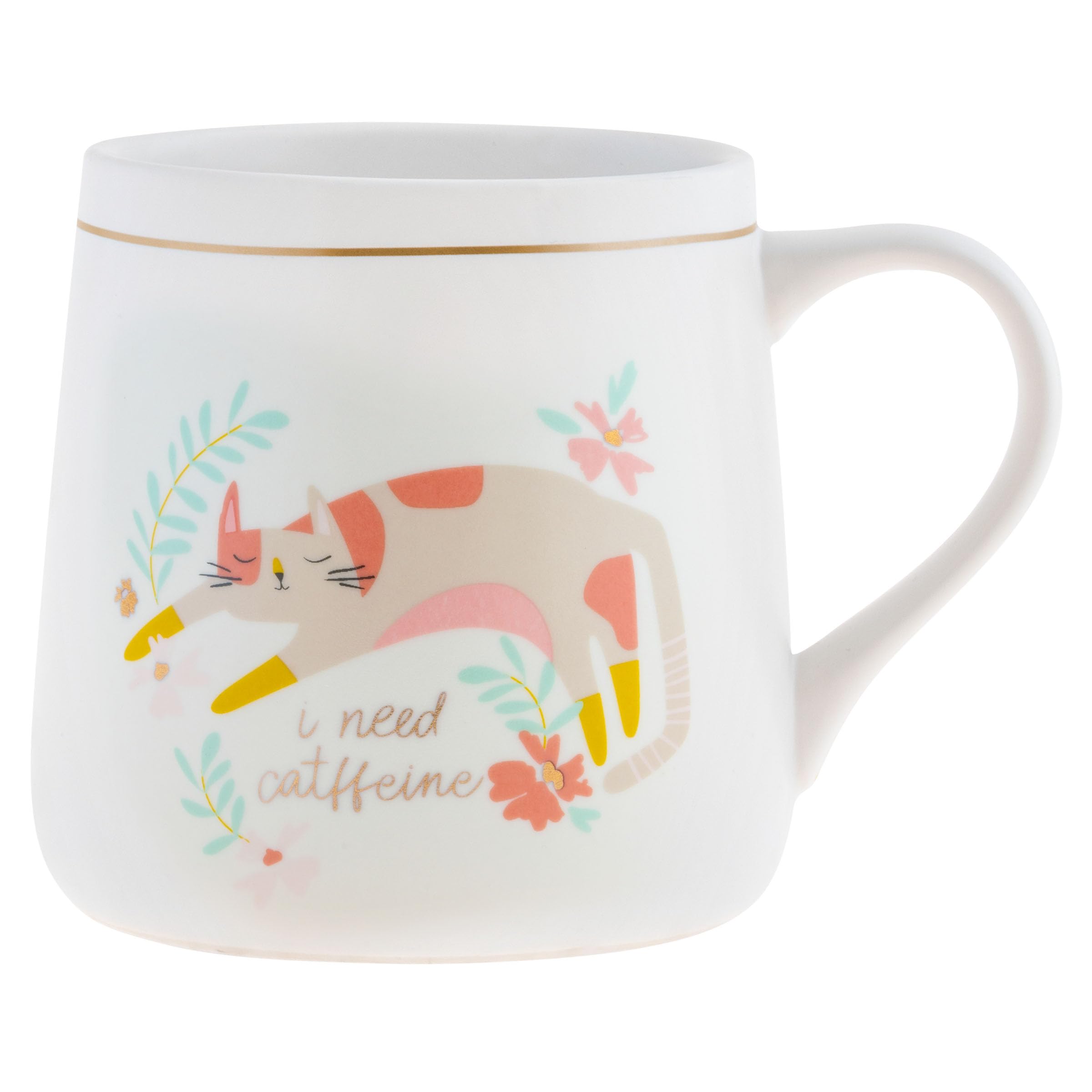 Karma, 18 oz Ceramic Flora Mug  Cute Coffee and Tea Mug  Ceramic Coffee Mugs for Women and Men, Cat