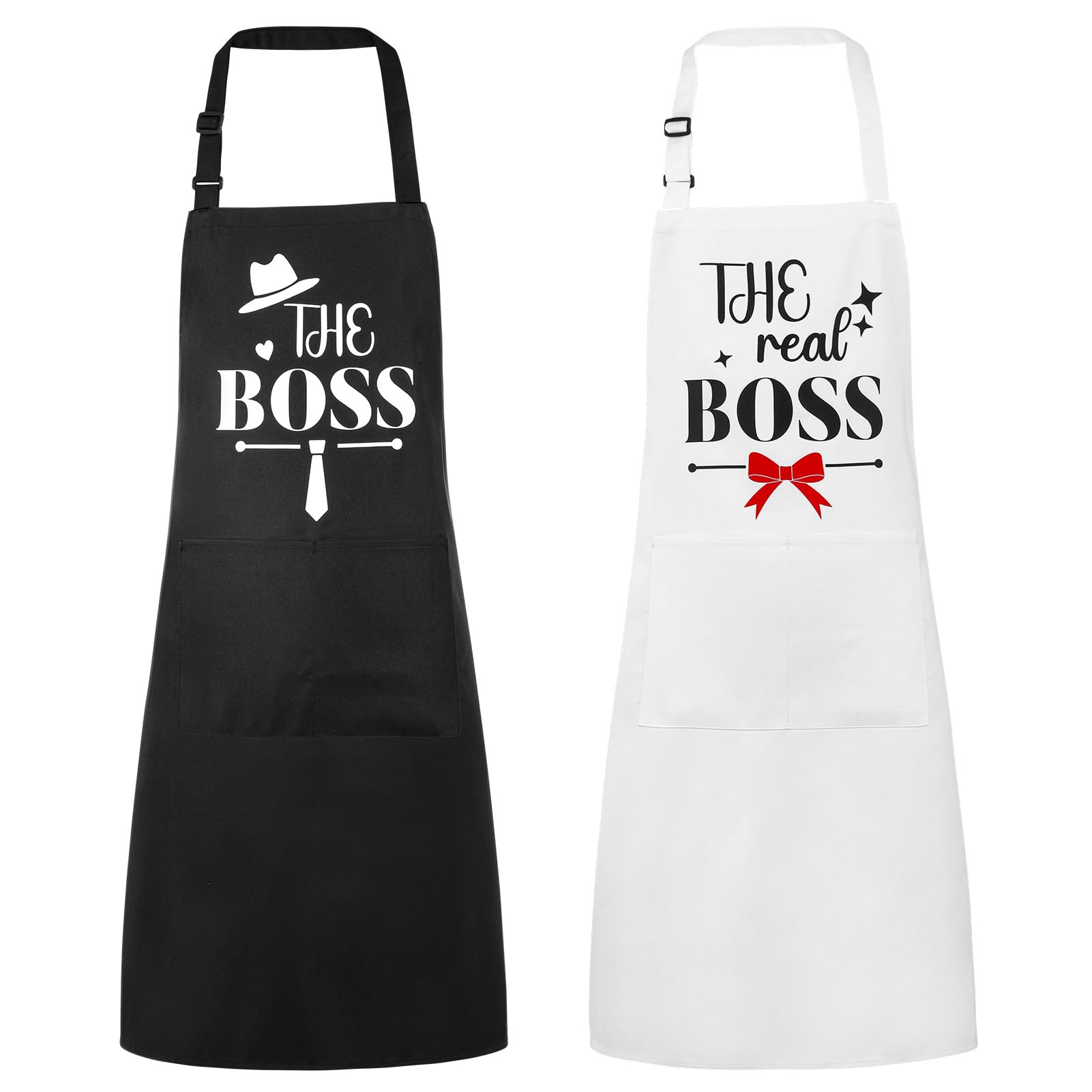 Xlsxexcl Funny Couple Aprons The Boss The Real Boss Apron Set His And Hers Aprons Adjustable Kitchen Apron With Pockets Engageme