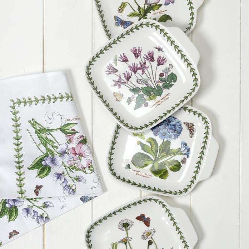 Portmeirion Botanic Garden 7.25'' Canape Plates - Set Of 4 | Assorted Floral Motifs | Porcelain | Dishwasher, Microwave, Freezer