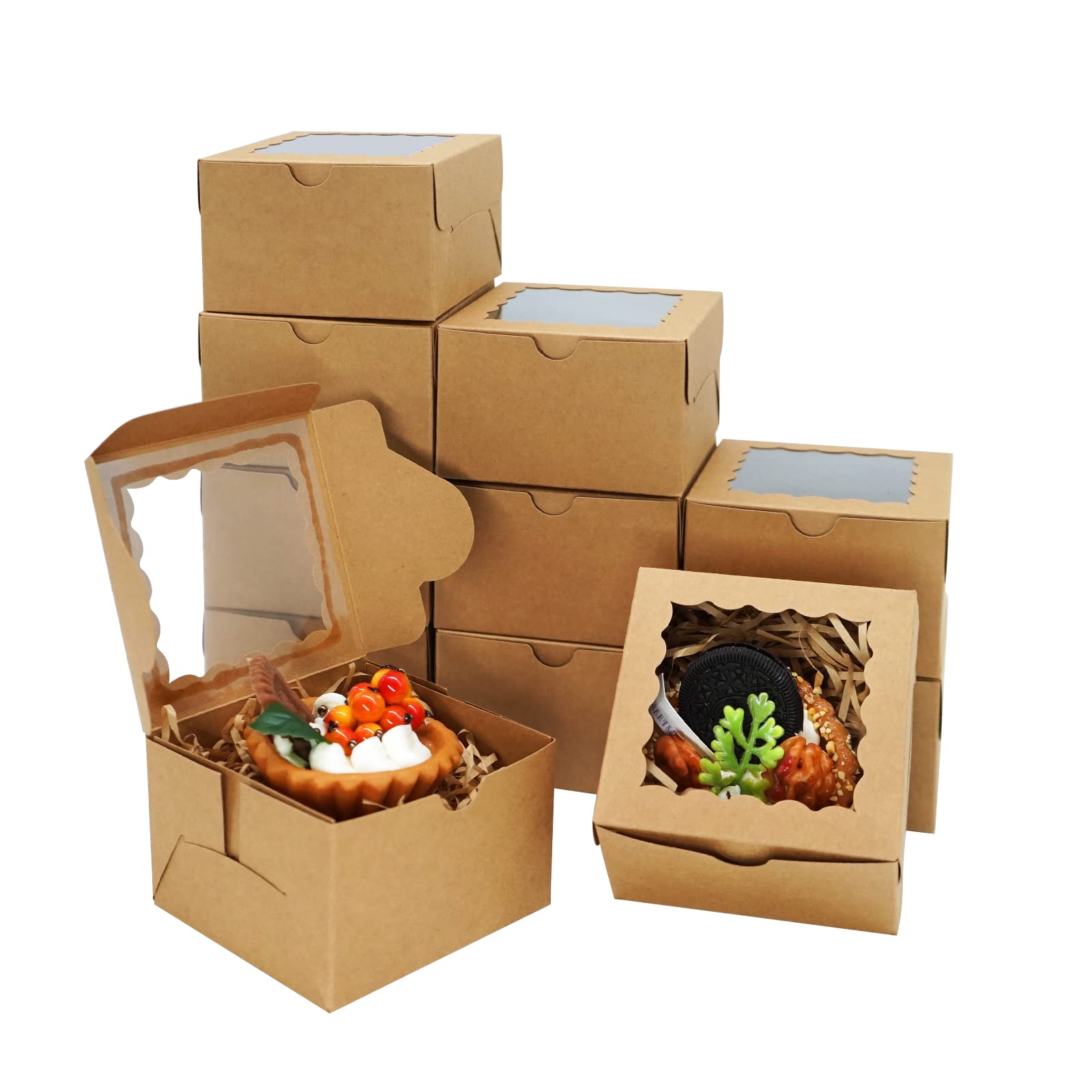 XINHPKGG 20pcs Cookie Boxes 4x4x2.5 Inch Bakery Boxes with Window Treat Box Dessert Box for Wedding Favors Party Baby Shower - K