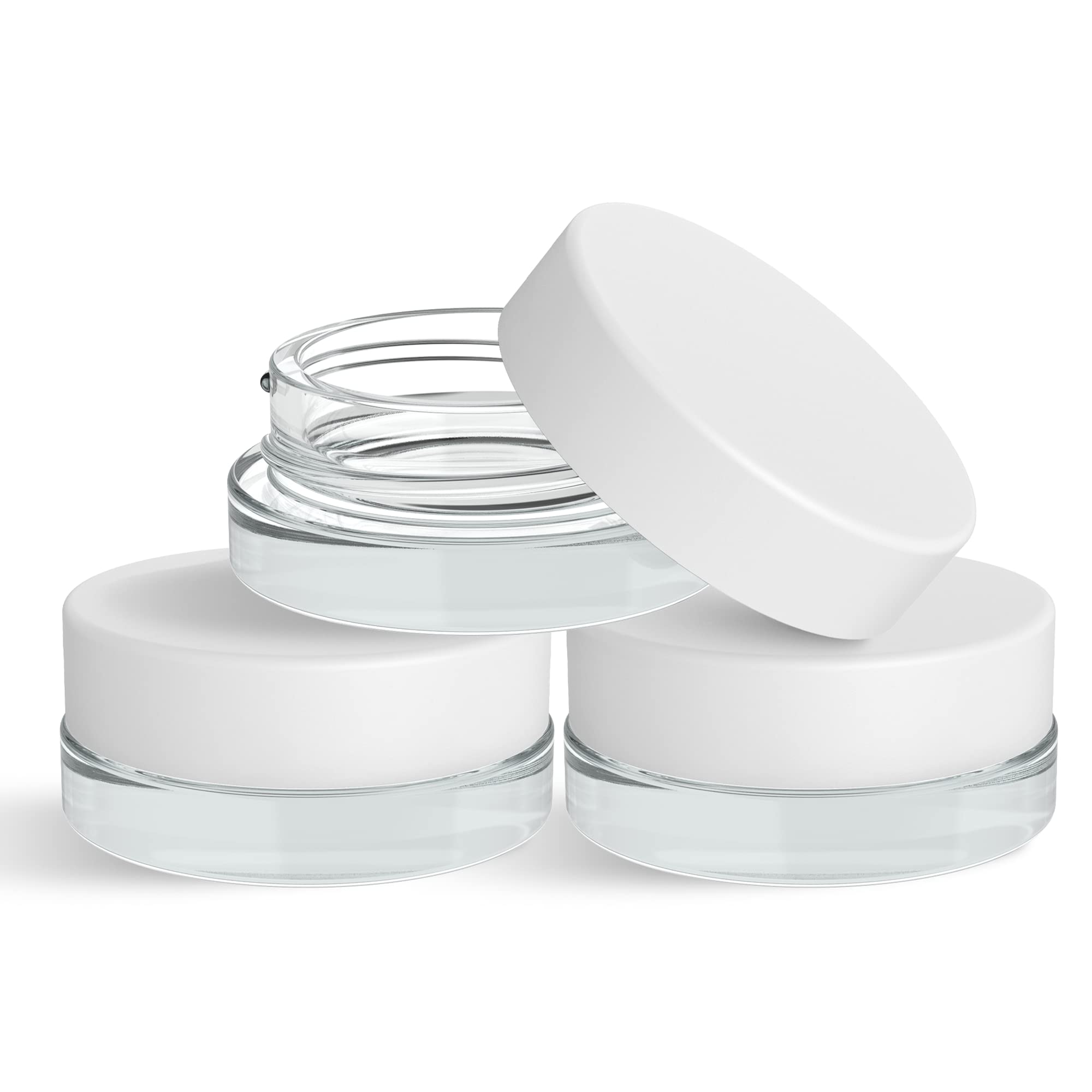 (90 Pack) 7Ml Low Profile Thick Glass Jars With White Lids - Airtight Containers For Lip Balm, Cosmetic, Oil, Wax, Creams - Tiny