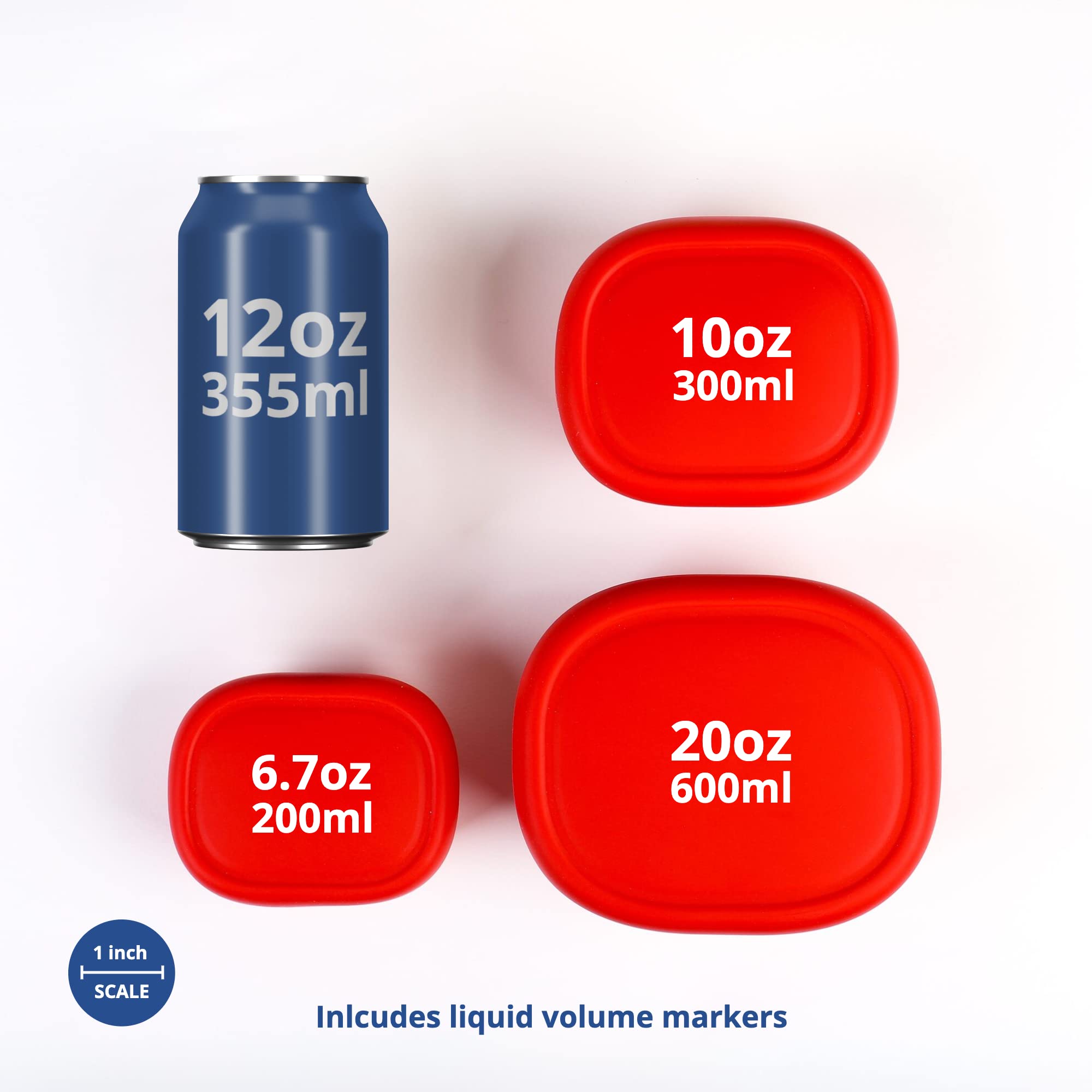 BLUE gINKgO Nesting Silicone containers - Set of 3 Hard-Shell Silicone Food Storage containers  BPA Free  Airtight  Dishwasher and Freezer Safe (67oz  10oz  20oz) - Red