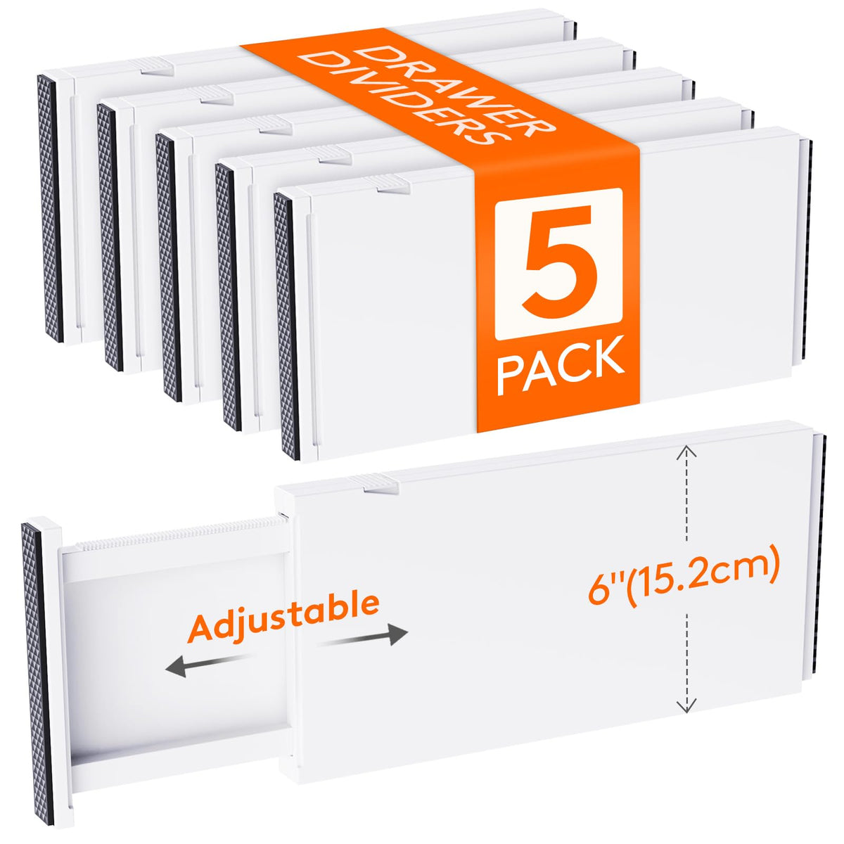 Lifewit 5 Pack Drawer Dividers Plastic 6'' High, 13.5-22'' Adjustable Drawer Organizers for Clothes, Expandable Dresser Separato