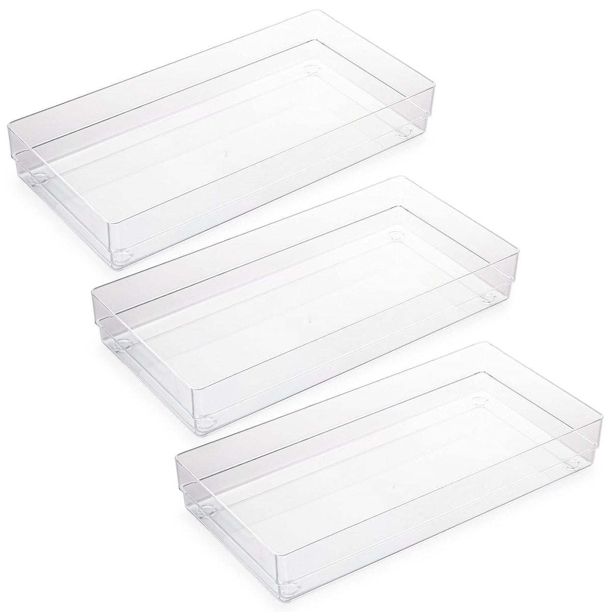 LotFancy Clear Plastic Drawer Organizer, 12 x 6    x 2, Set of 3 Drawer Storage Containers Bins for Dresser Cosmetics Makeup, St