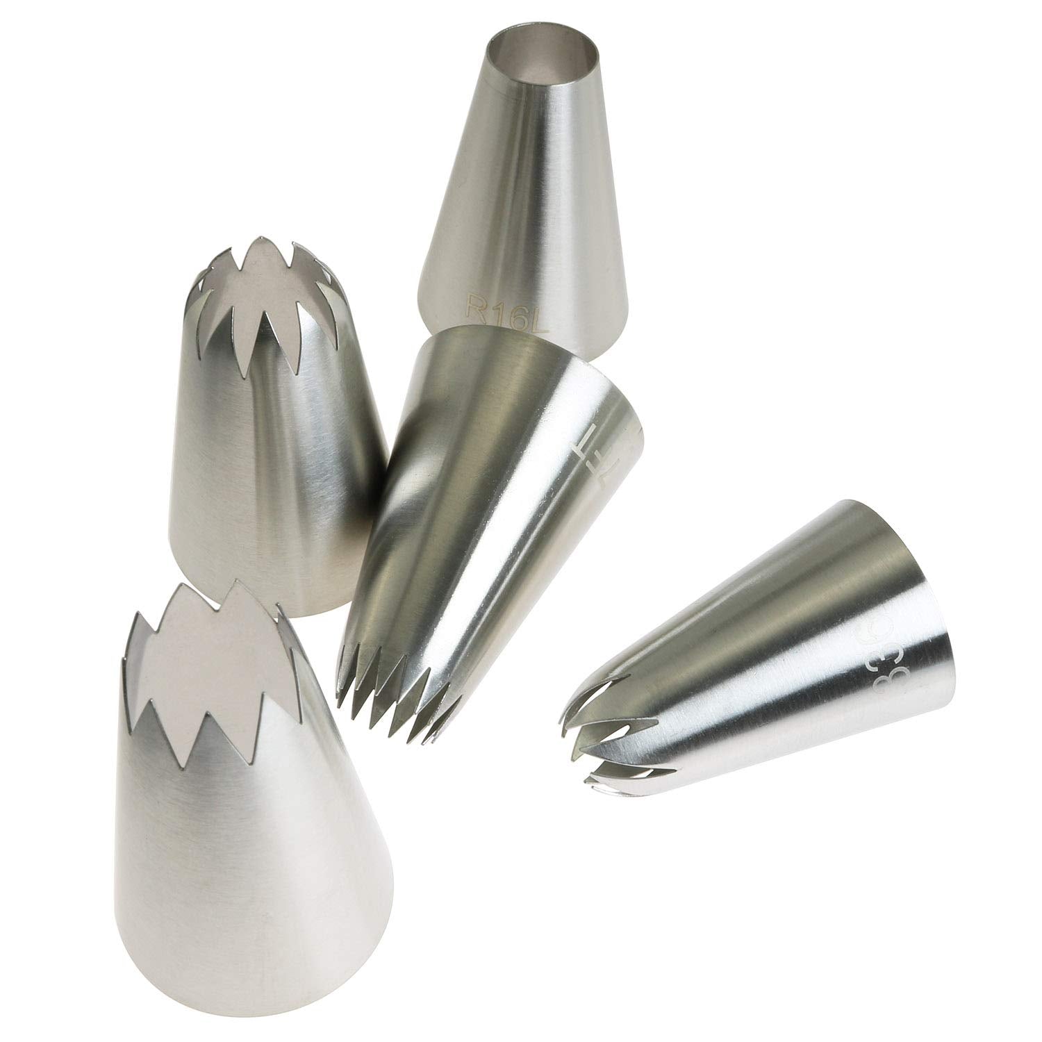 Longdex Icing Piping Tip Nozzle 6Pcs 304 Stainless Steel Extra-Large Nozzle Tool Tips Set For Box Cake Cupcake Sugarcraft Decora