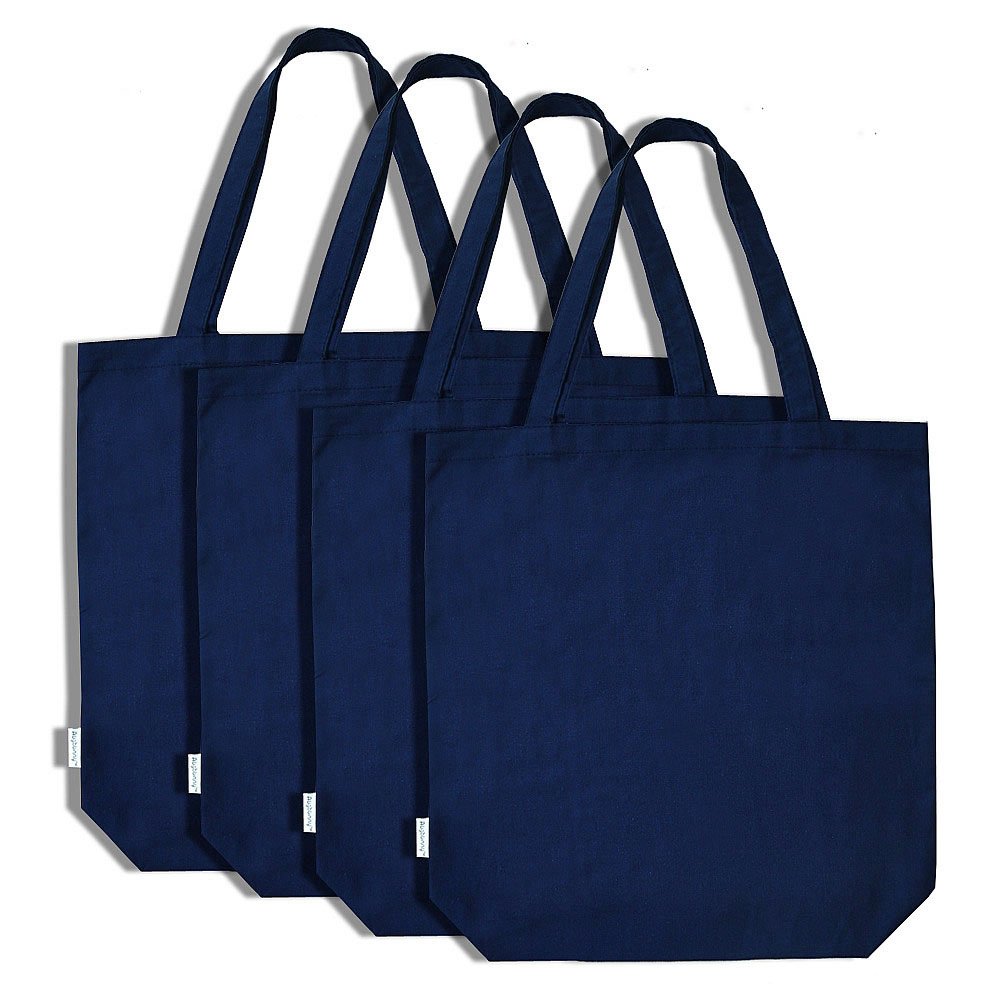 Augbunny 100% Cotton Canvas Shopping Tote Bag Grocery Bag 4-Pack