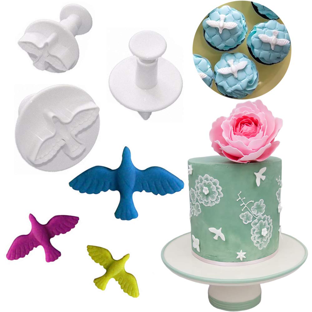 3Pcs Dove Fondant Plunger Cutters, Dove Molds For Angelic Baptism Party Cake Cupcake Decorating Sugarcraft Gum Paste Cookies Plu
