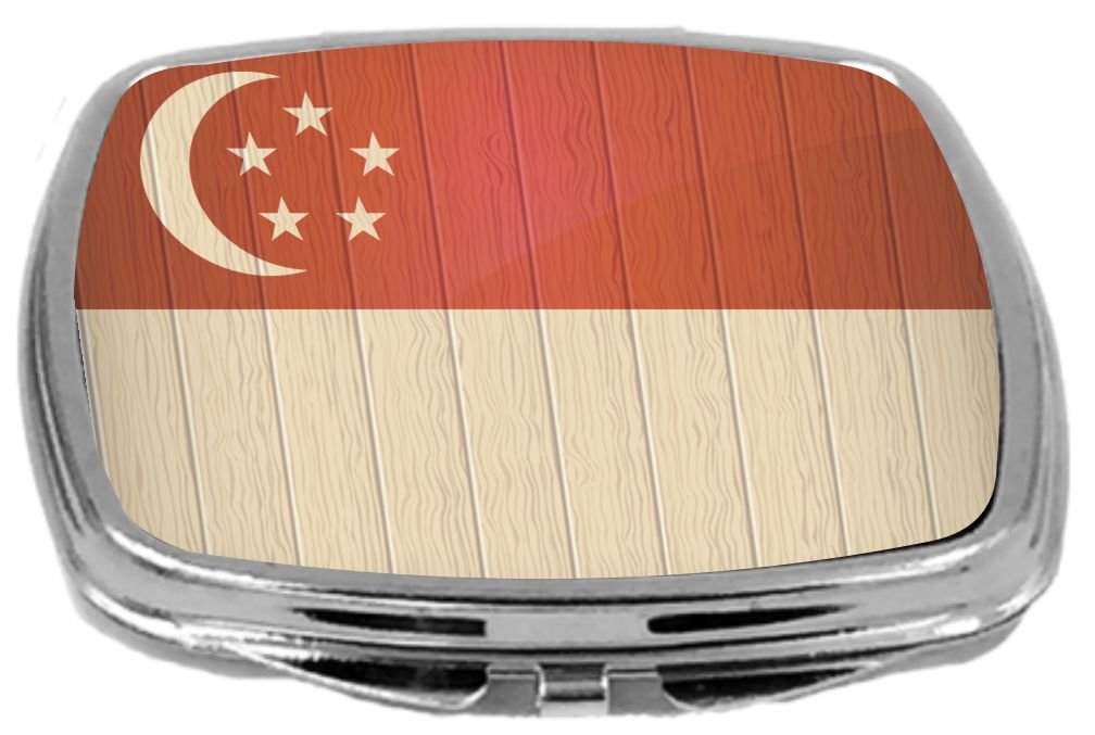 Rikki Knight Compact Mirror On Distressed Wood Design, Singapore Flag, 3 Ounce