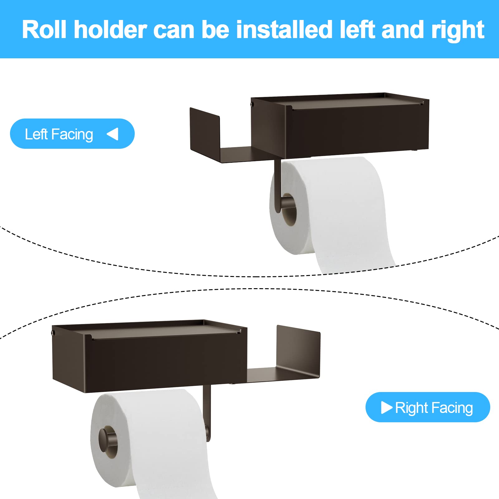 Toilet Paper Holder With Shelf, Funleu Flushable Wipes Dispenser For Bathroom, Self Adhesive Toilet Paper Holder With Storage -