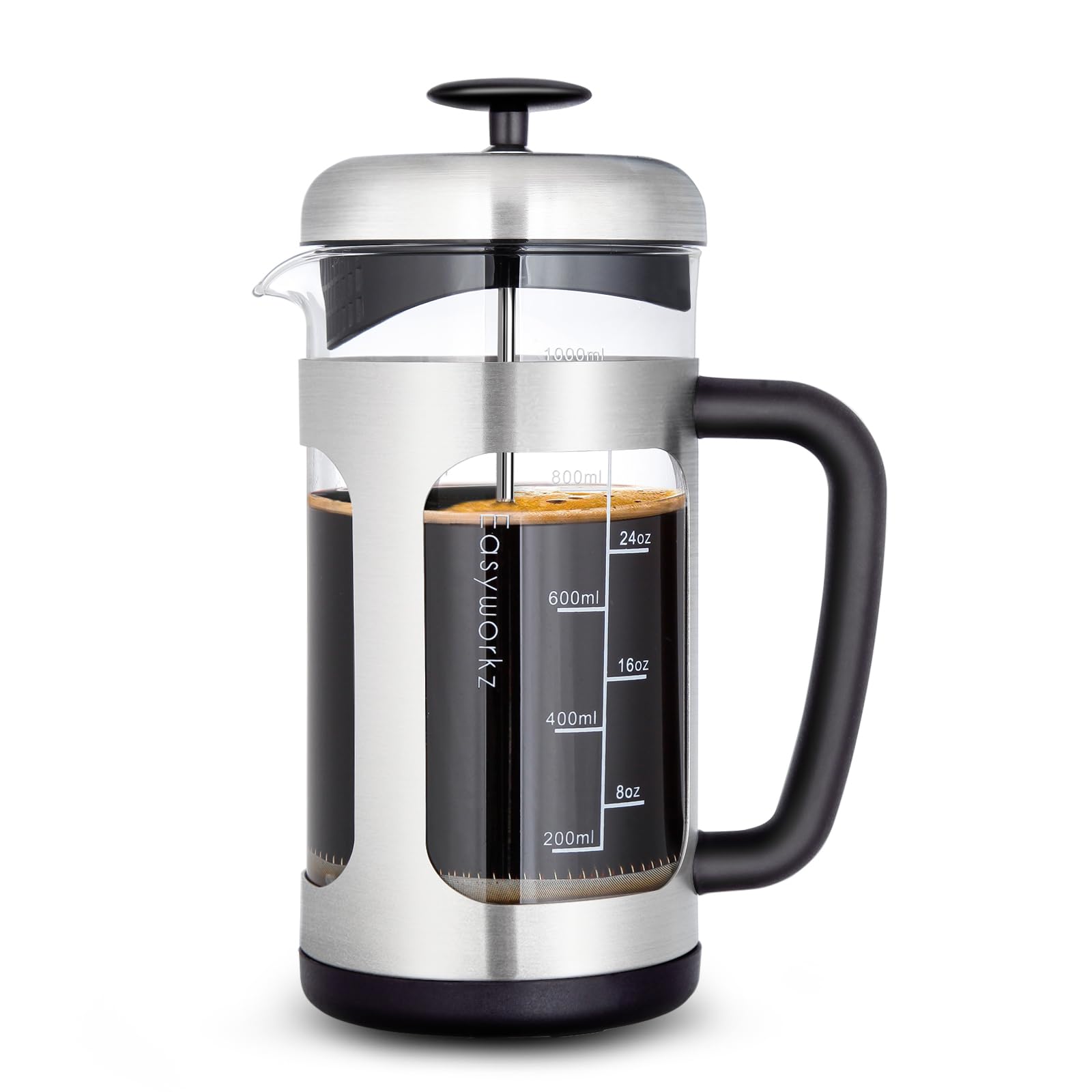 Easyworkz Stainless Steel French Press 34 Oz Coffee Tea Maker With Soft Grip Handle