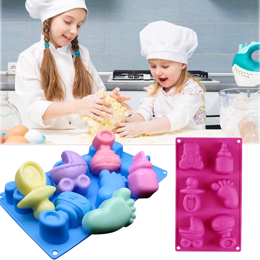 2 Pack Cute Baby Silicone Molds, 3D Baby Shower Themed Baking Mould, Cake Decorating Tools For Chocolate, Soap, Sugar Craft, Can