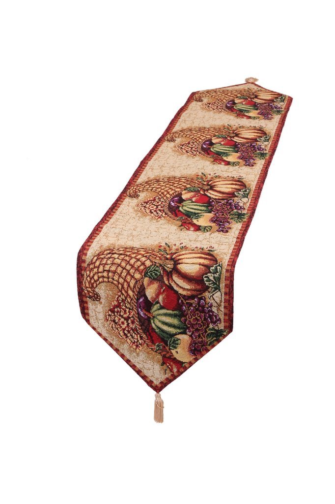 Homecrate Fall Harvest Collection - Tapestry Cornucopia With Pumpkins And Fruits Design - 13'' X 70'' Table Runner