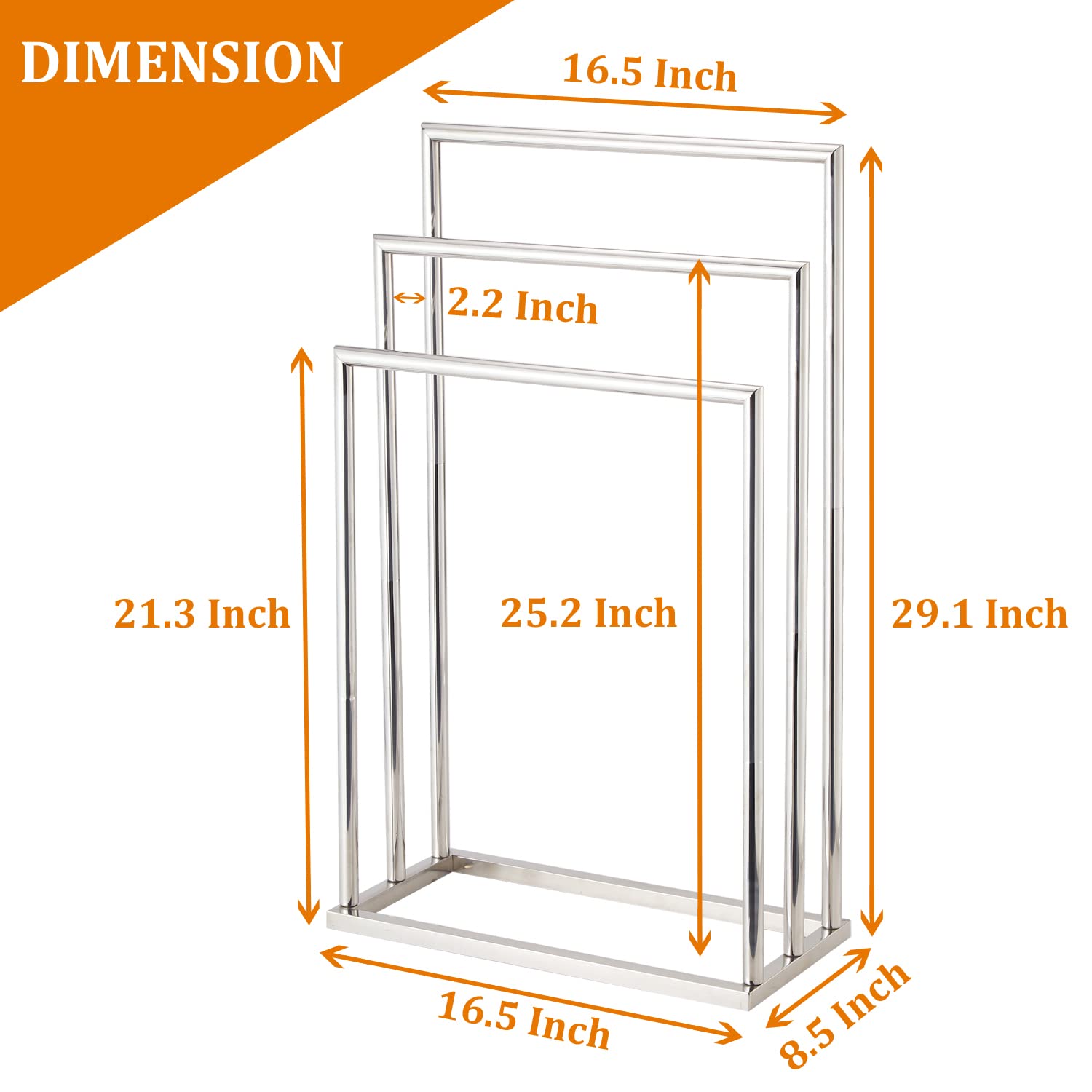 Freestanding Towel Rack, 3 Tier Stainless Steel Towel Bar Stand For Bathroom, Chrome Plated Decluttr