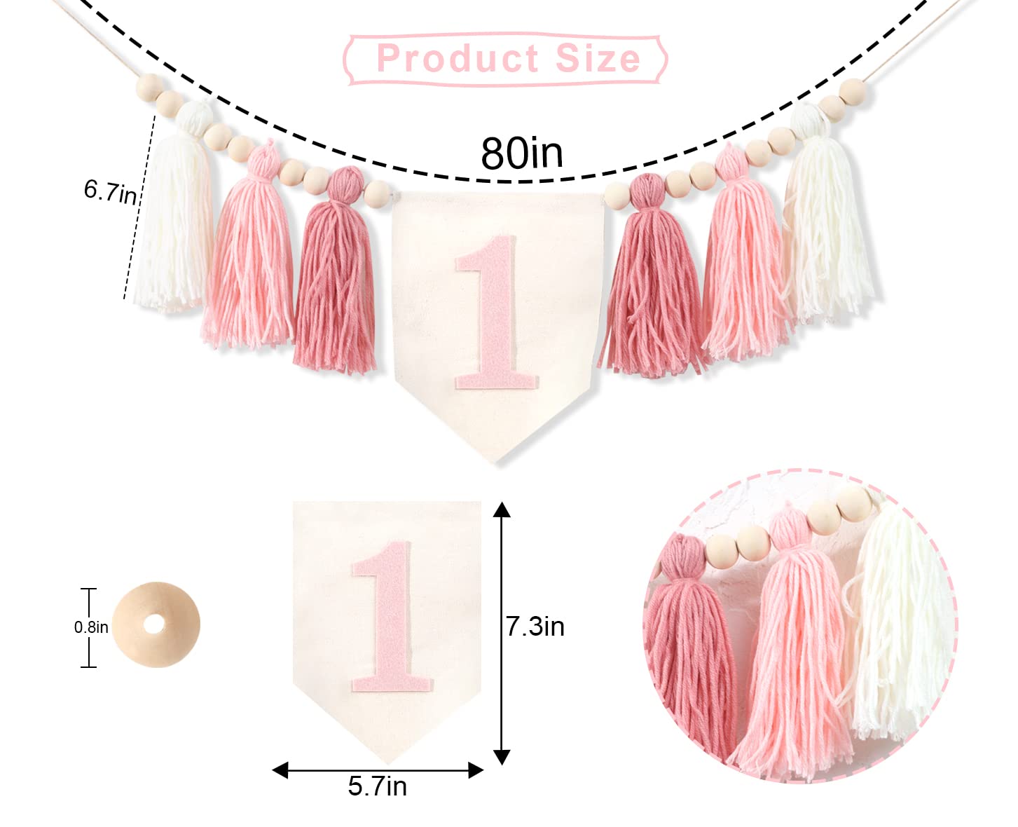 1St Birthday High Chair Banner,Pink Tassel Theme Banner For Girl,1St Birthday Photo Backdrop,Wall Hangings Decorative For Kids B