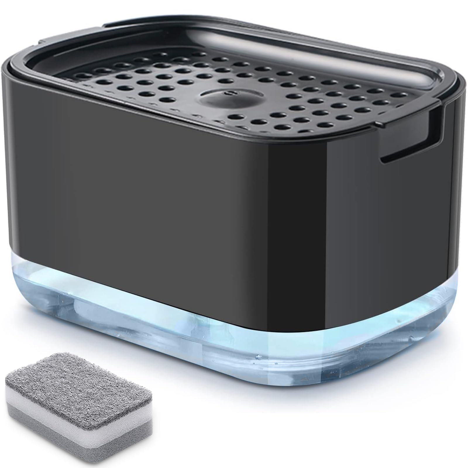 Rufcril Soap Pump Dispenser And Sponge Holder, 10Oz / 300Ml Dish Soap Dispenser For Kitchen,Black