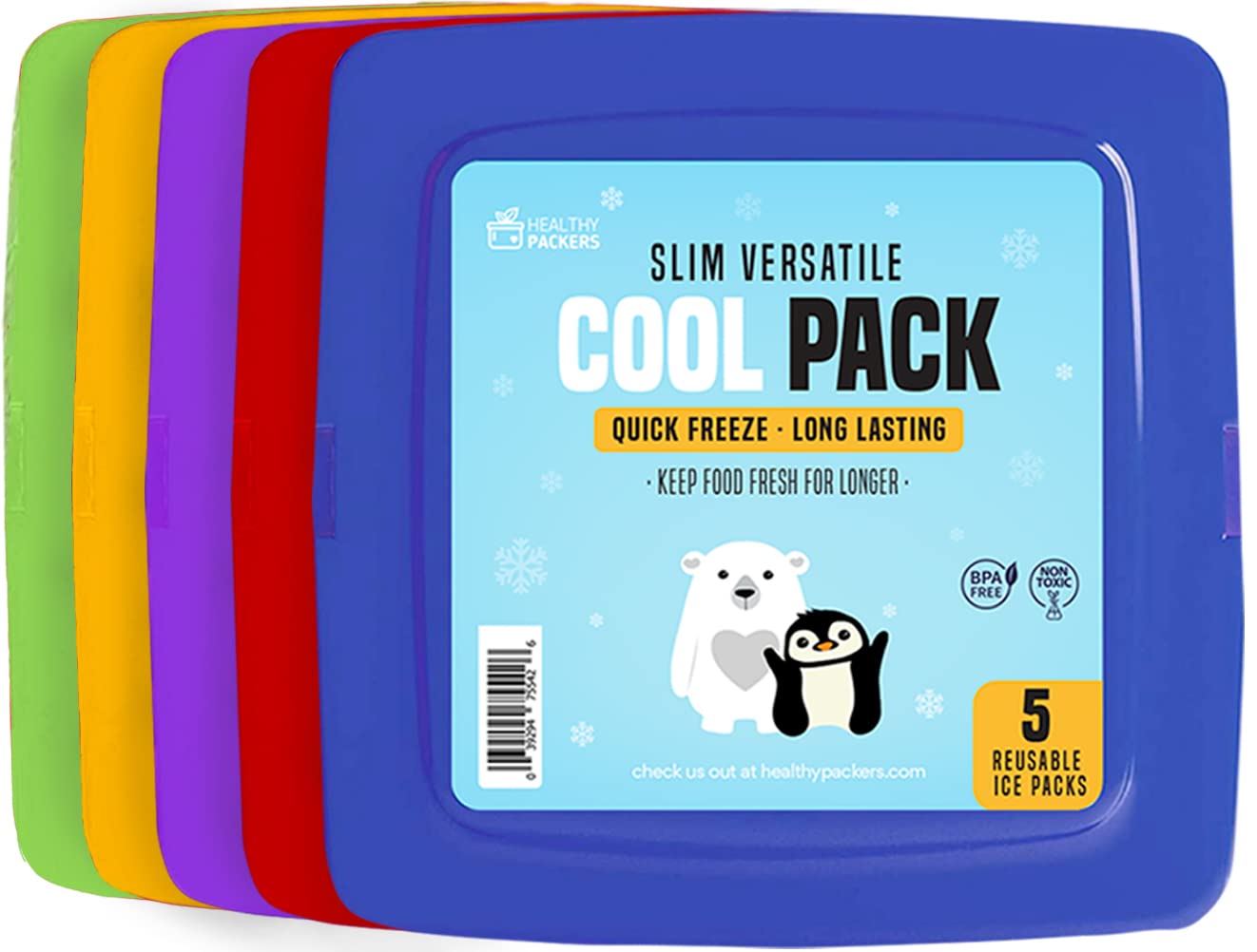 Healthy Packers Ice Packs For Lunch Bags - Freezer Packs - Original Cool Pack | Slim & Long-Lasting Reusable Ice Pack For Lunch