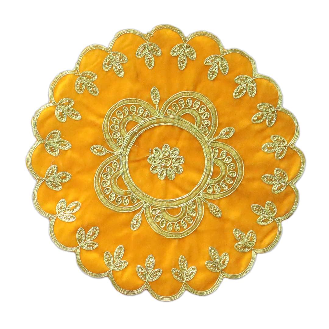 Shoppersduniya Yellow Velvet Designer Aasan Pooja Cloth Mat Mandir Temple Home Office Base Chowki 46cm