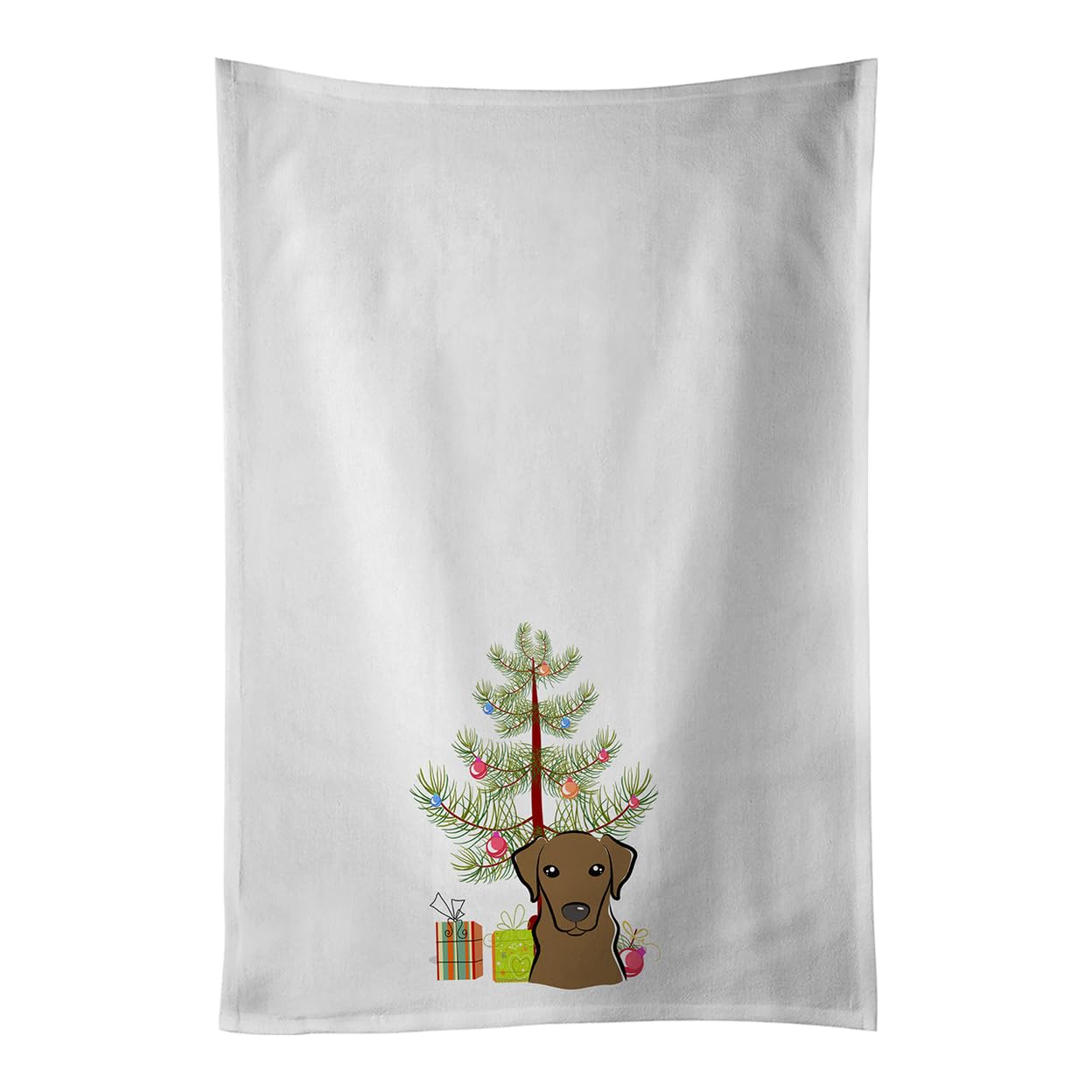 Christmas Tree and Chocolate Labrador White Kitchen Towel Set of 2