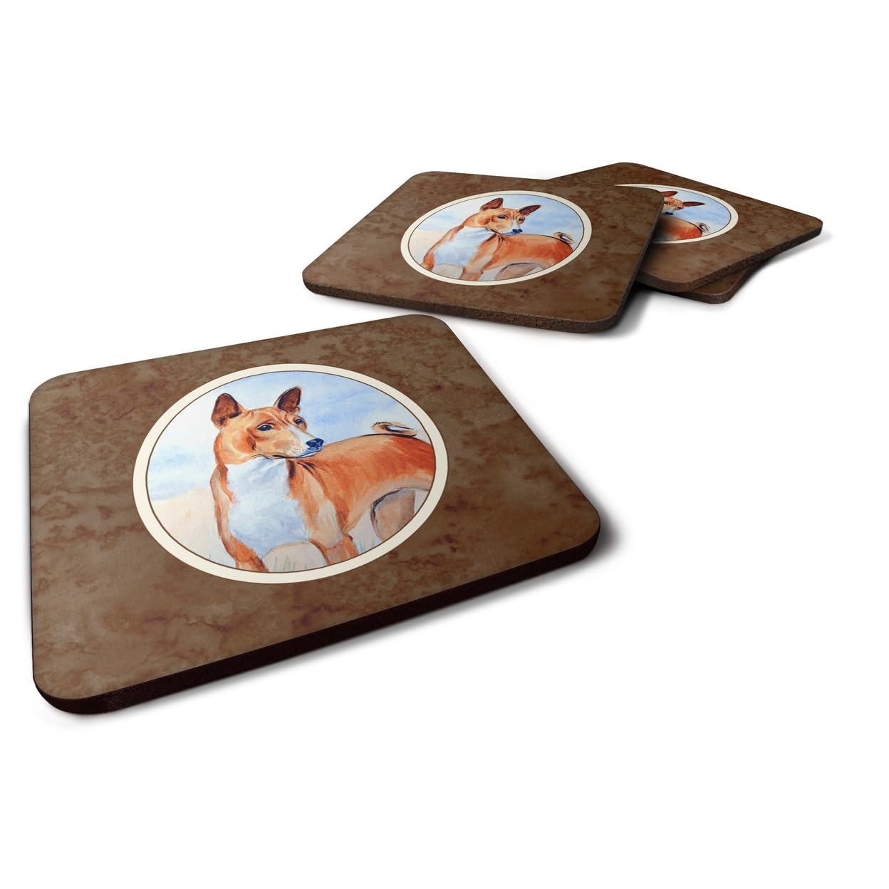 Carolines Treasures Red And White Basenji Foam Coasters (Set of 4), 3.5, Multicolor