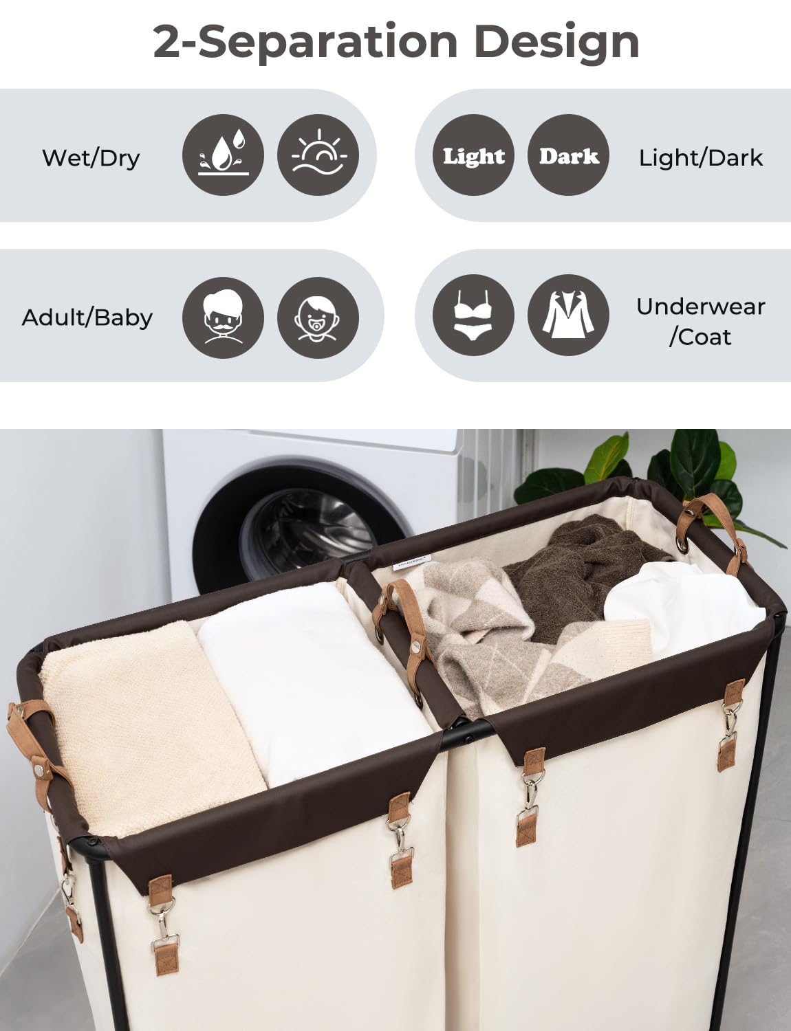Storageworks Laundry Sorter Cart With 2 Sections, 390L Laundry Cart With Wheels, Extra Large Double Laundry Hamper, Laundry Bask
