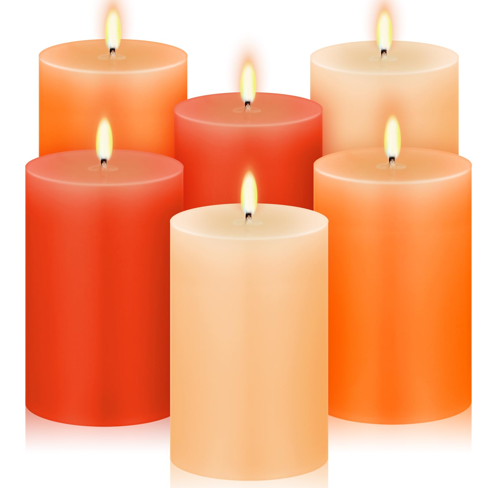 Conelist Set of 6 Gradient Orange Small Pillar Candles 2 x 3 Inch Unscented Colored Votive Candles for Wedding Thanksgiving Adve