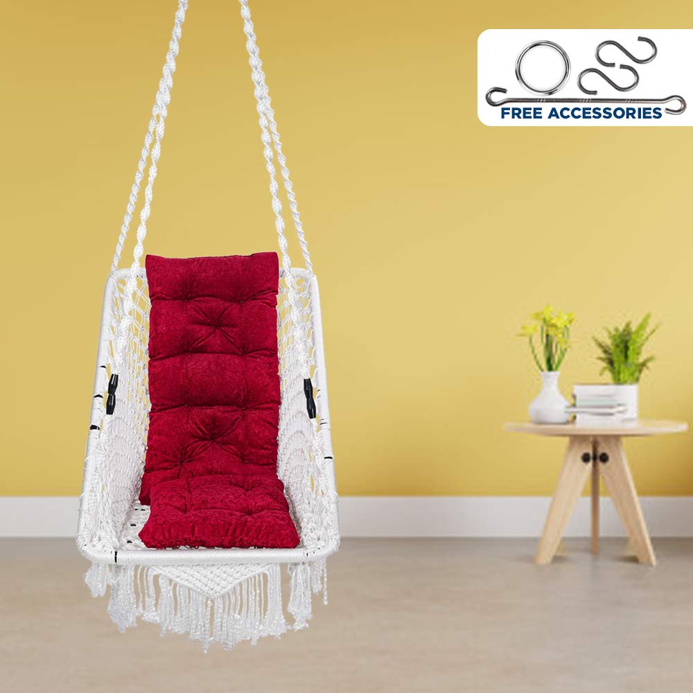 Patiofy Rectangle Shape Swing/Swing For Balcony/Swing Chair For Adults For Home/Hammock Swing For Adults/Jhoola Jhula W/ Red Squ