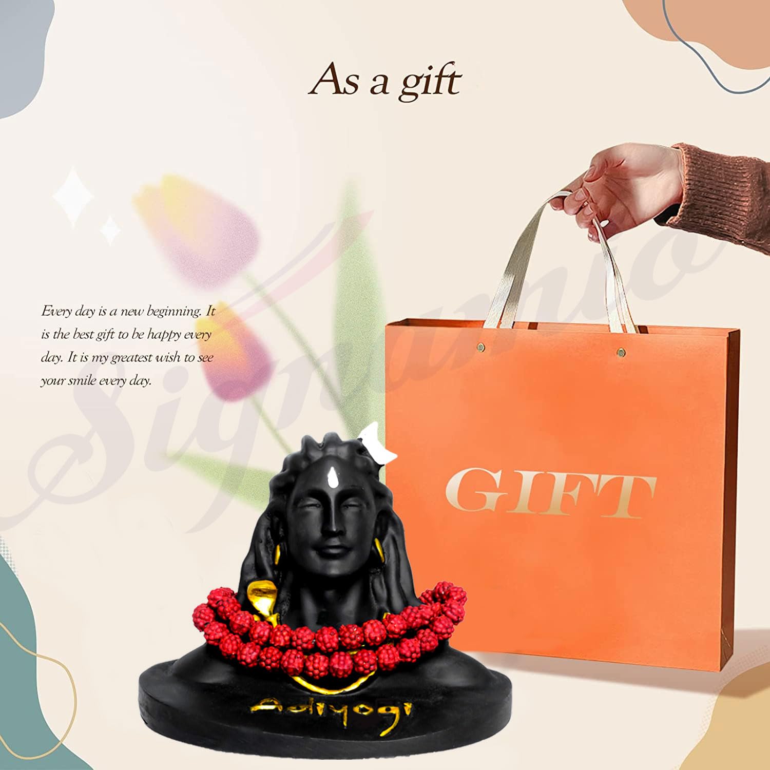 SIGNAMIO Lord god Mahadev Bholenath Shivji Adiyogi Shiva Statue Idol Murti for Car Dashboard with Rudraksh Mala Idle,Home Decor