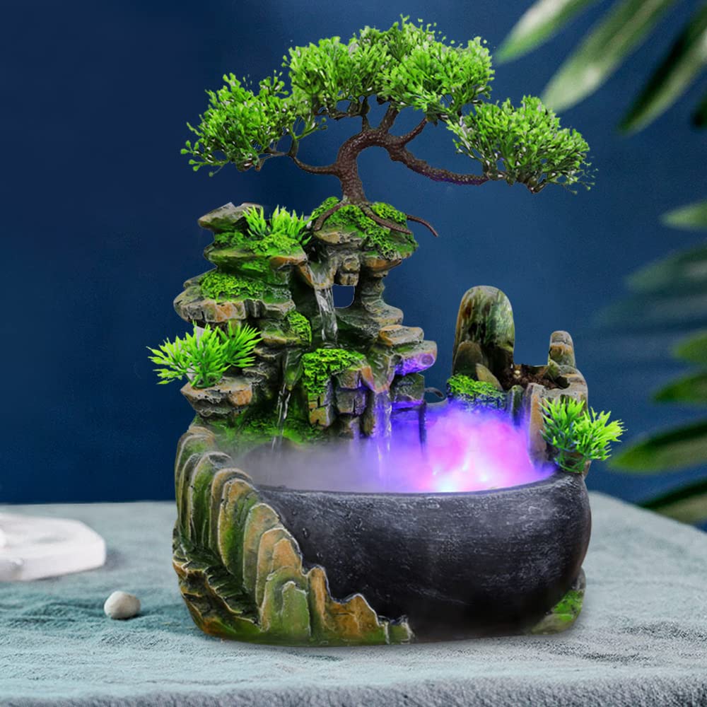 Gdrasuya10 Rockery Fountain, Small Rockery Water Fountain Indoor with LED Lamp Atomization Effect, Suitable for Living Room, Bed