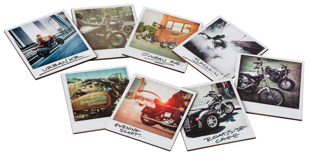 Harley-Davidson Snapshot Wooden Cork Back Coaster Set, 8 Pack Hdl-18577