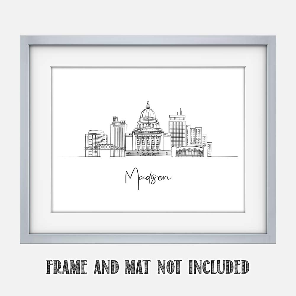 Tj Originals - Wisconsin State City Skyline Landscape - United States Of America Travel Adventures & Vacation Cityscape Wall Art