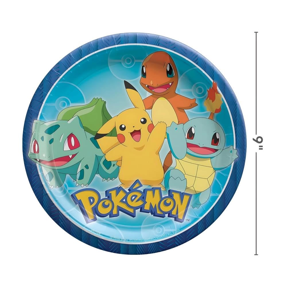 Round Multicolor Pokemon Paper Plates (Pack Of 8) - 9'', Disposable Plates For Birthday Party Supplies, Themed Party, Baby Showe