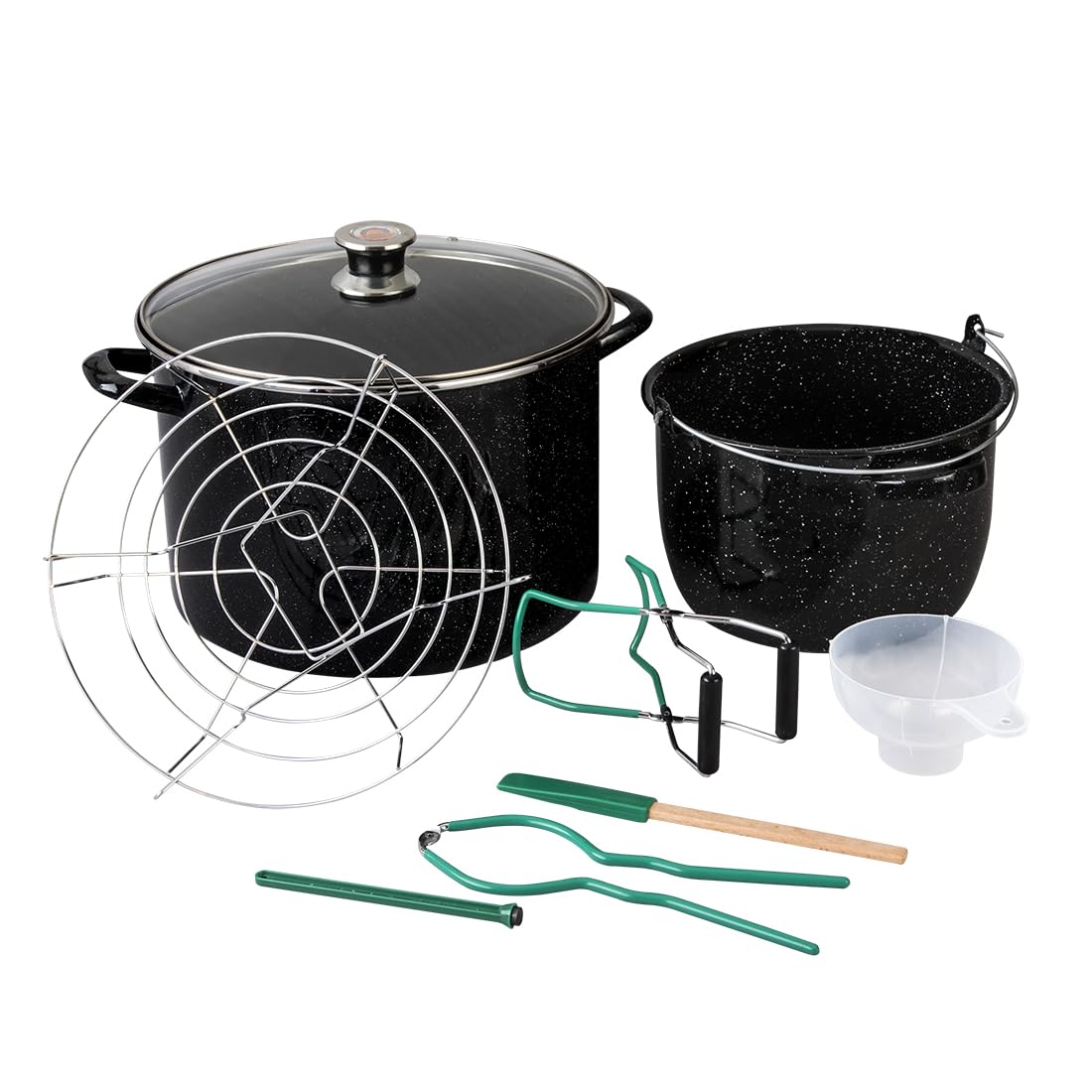 Granite Ware 21.5 Qt Heavy Gauge - 9 Piece Water Bath Canning Pot (Speckled Black) With Canning Toolset, Rack And Preserving Ket