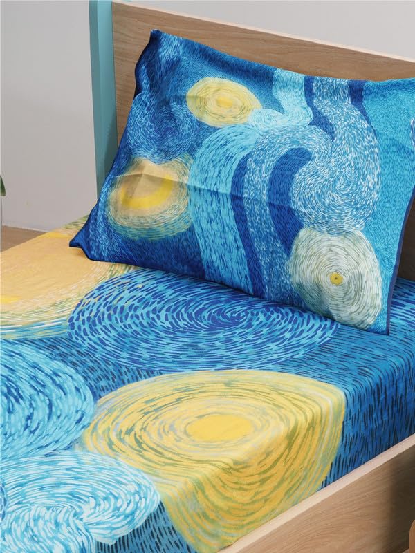 Smartsters Kids Single Size Pure Cotton Bedsheets With Pillow Cover | 190 Tc | Artistic Design Inspired By Van GoghS The Starr