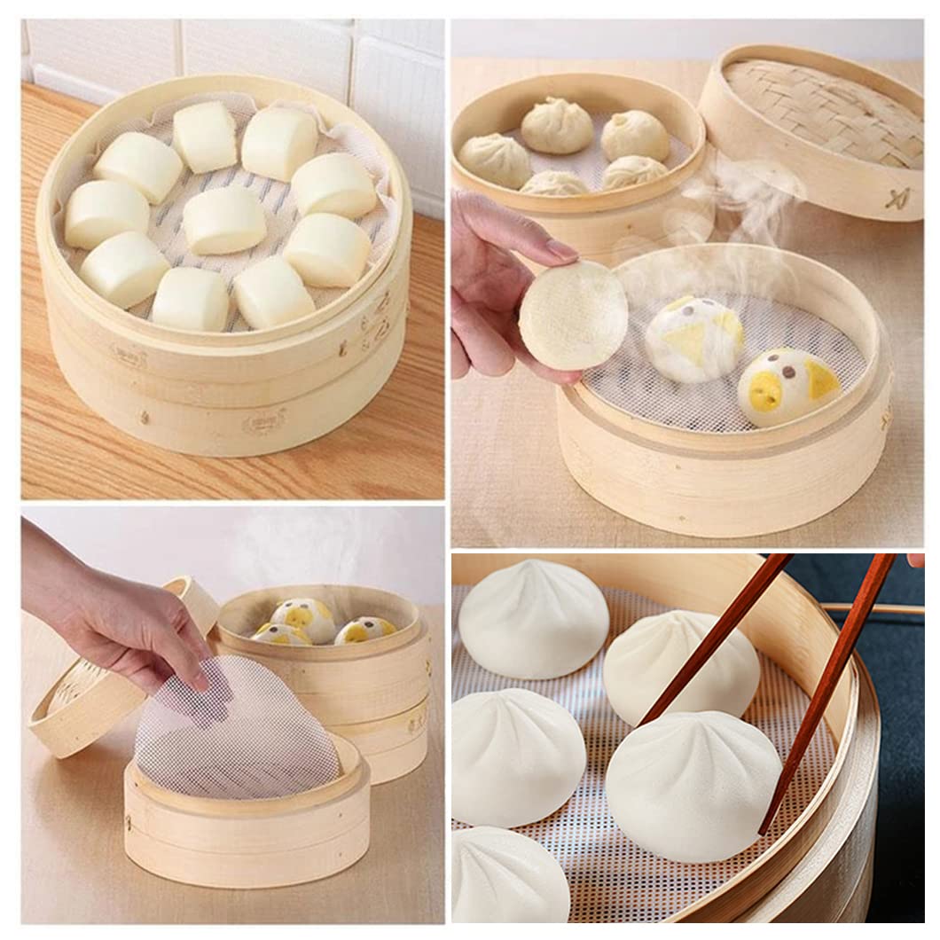 Rolin Roly 5Pcs Silicone Steamer Liners Round Mesh Baking Mats Non-Stick Steamed Reusable Food Grade Pastry Dim Sum Steamer Pape