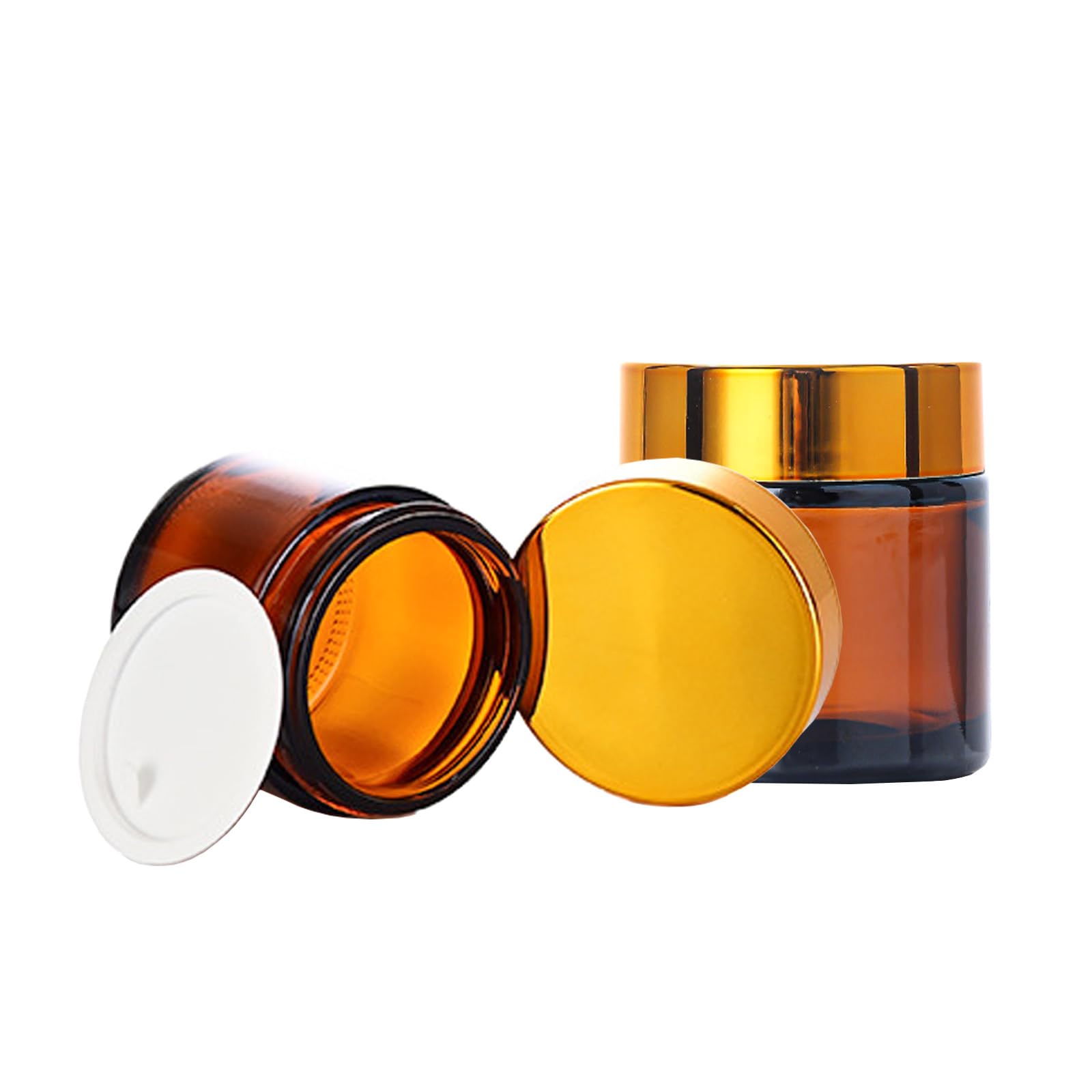 Begiket 4 Pack 2 Oz Amber Glass Jars With Lids,60Ml Empty Round Glass Jar With Inner Liners And Gold Lids,Cosmetic Containers Fo