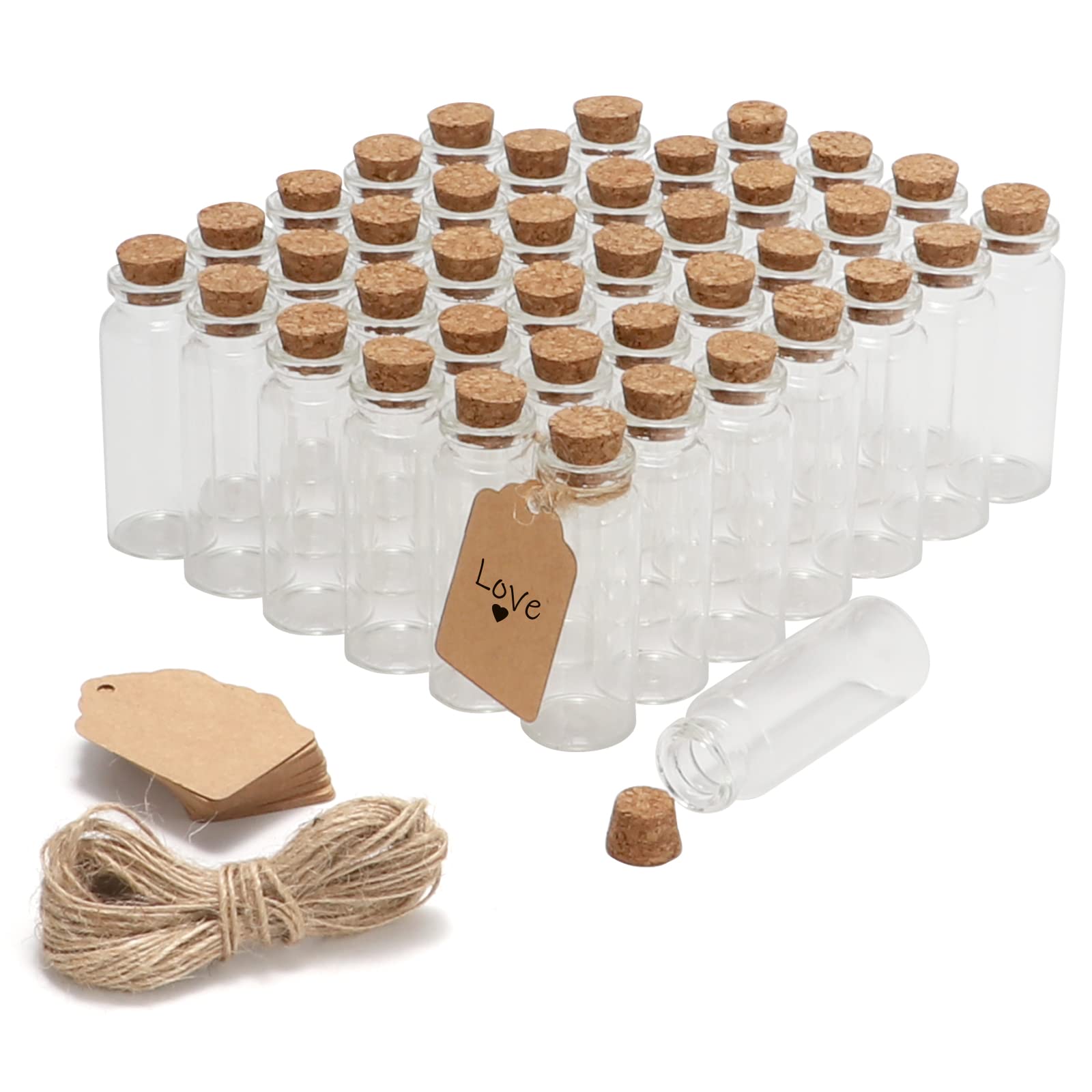 50 Pcs 20ml Mini Glass Bottles with Cork Stoppers, 29x64mm DIY Decoration Tiny Glass Jars, Mini Vials Cork, Message Wishing Bott