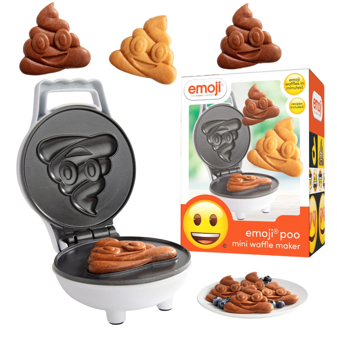 Emoji Poop Mini Waffle Maker- Breakfast Fun For Kids W Cute Smiley Face Design, 4'' Waffler Iron Makes Poo Shaped Pan Cakes Or W