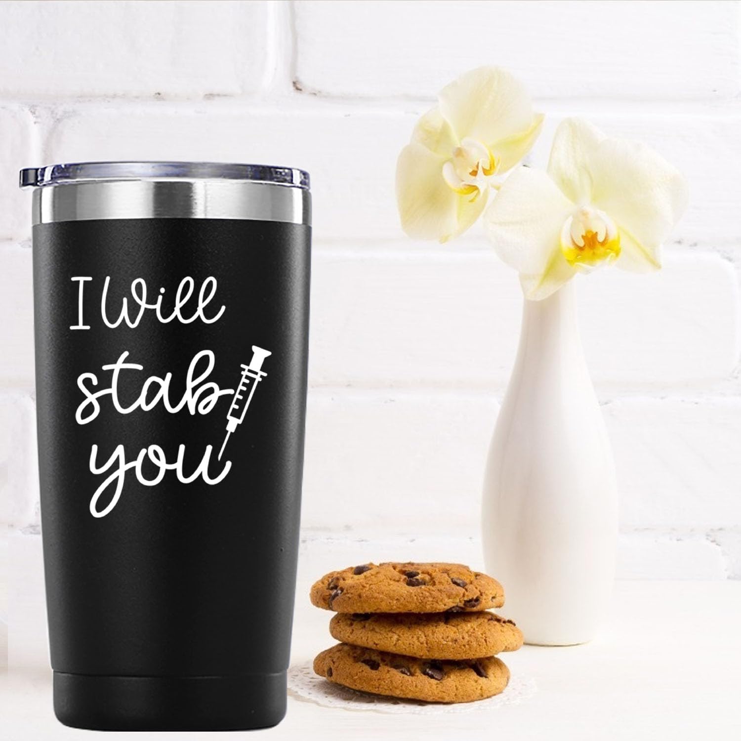 Nurse Gifts.I Will Stab You Tumbler Gifts.20 Oz (Black)Nursing Graduation Mug Gift For Nurses Birthday Christmas Appreciation Gi