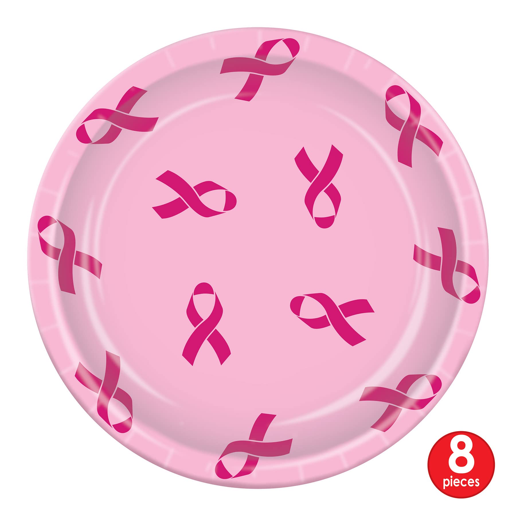 Beistle 58033 Pink Ribbon Round Plates, 8 Pcs