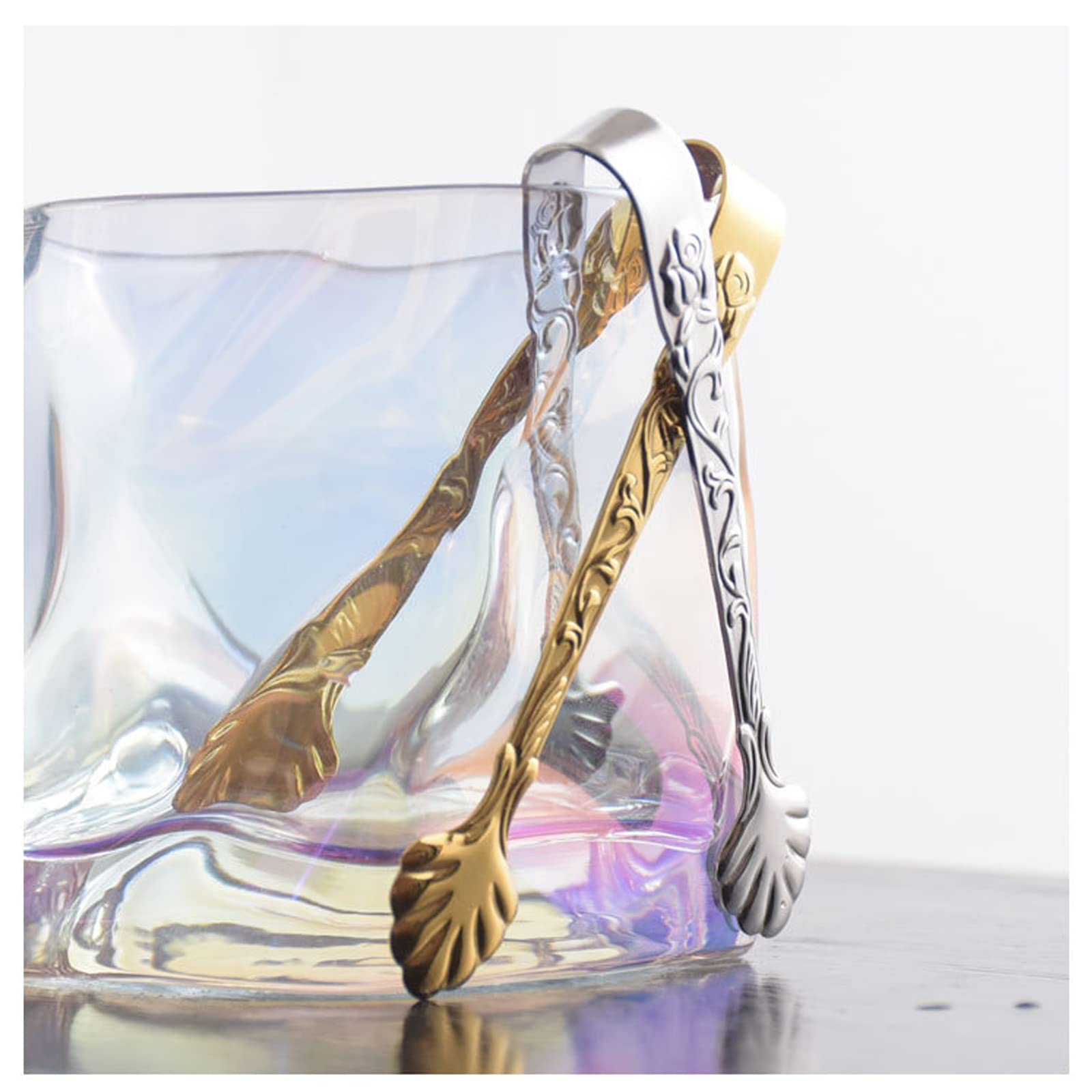 2Pack Rose Handle Sugar Tongs, Vintage Rose Relief Stainless Steel Ice Cube Clips Sugar Tongs Sliver And Gold Small Food Clips F