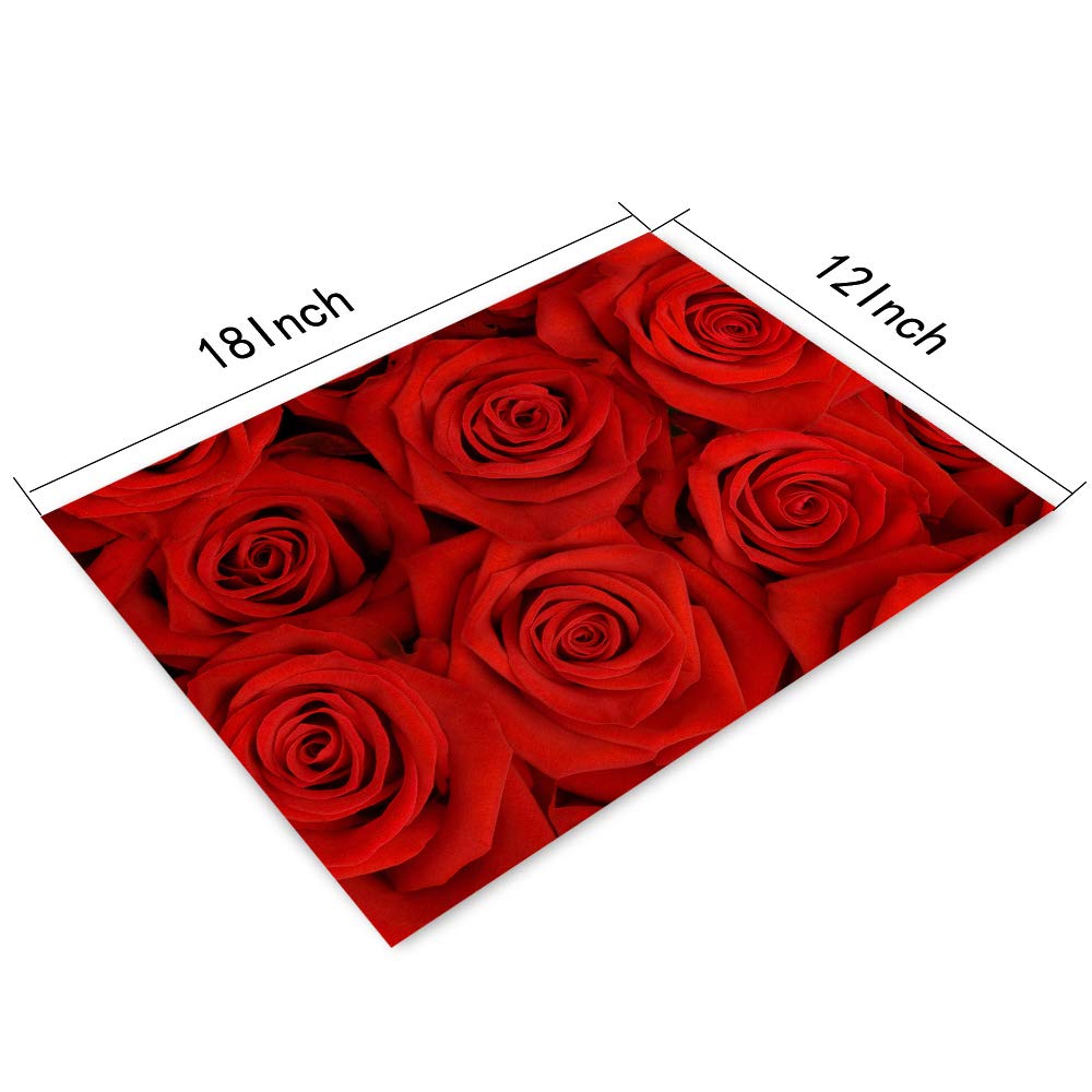 Red Rose Placemats Set Of 4, Beautiful Red Rose Placemats Heat Resistant For Dining Table Non-Slip 18X12 Inches