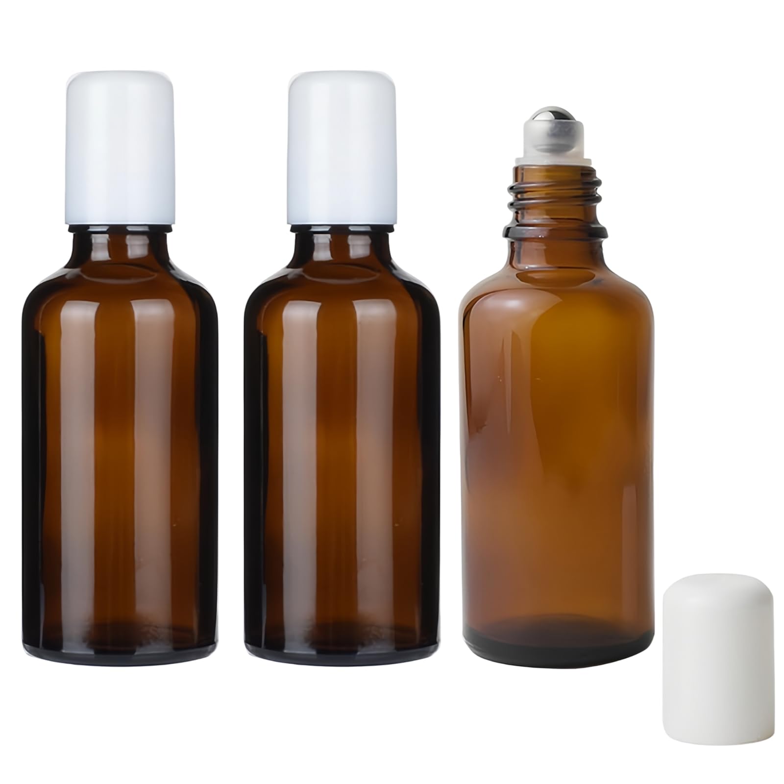 vipolishtry 3 Pcs 50ml/1.7oz Amber Glass Roller Bottle for Essential Oil