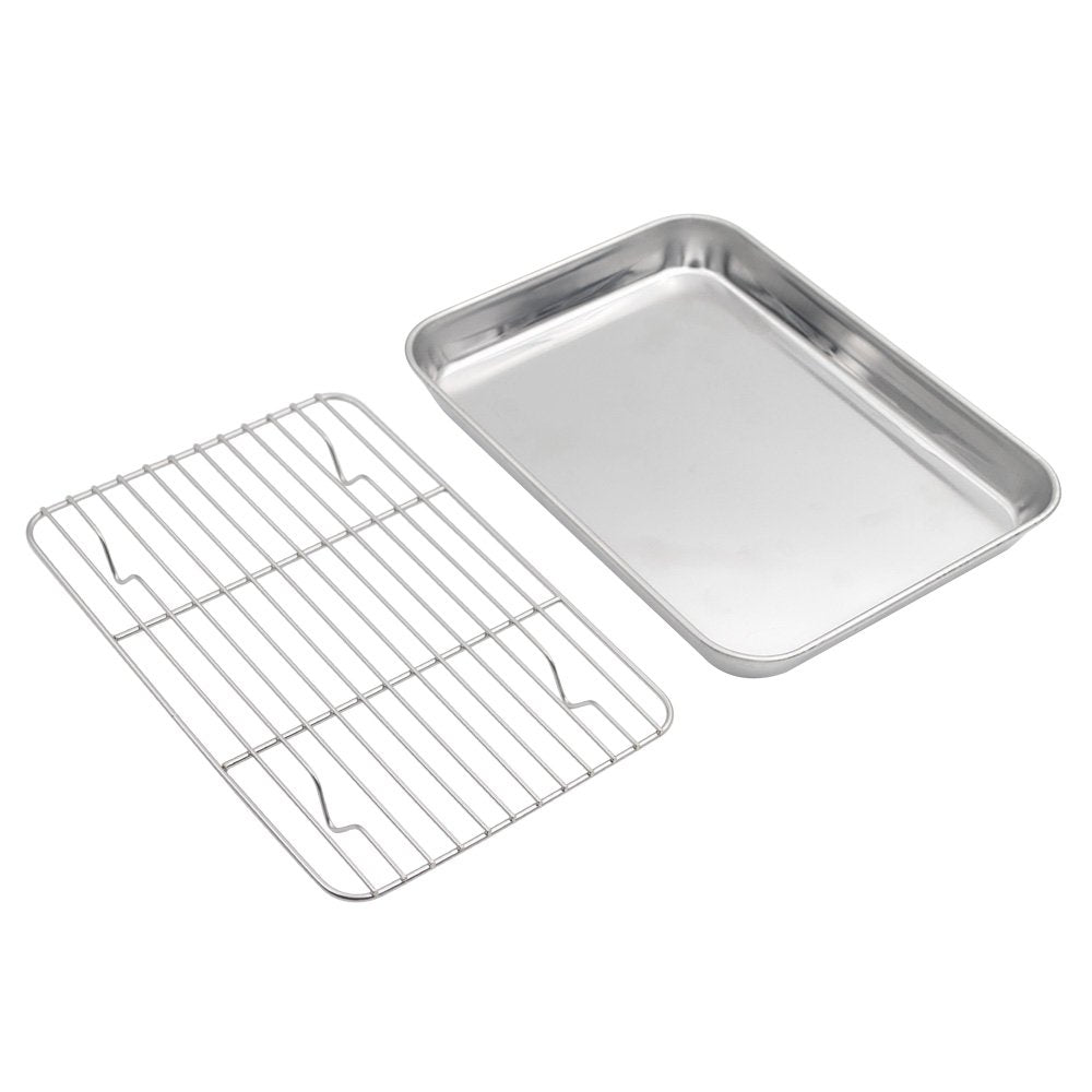 Aspire Baking Sheet With Rack Set, Stainless Steel Cookie Sheet And Cooling Rack, 9.5 Inch X 7 Inch X 1 Inch