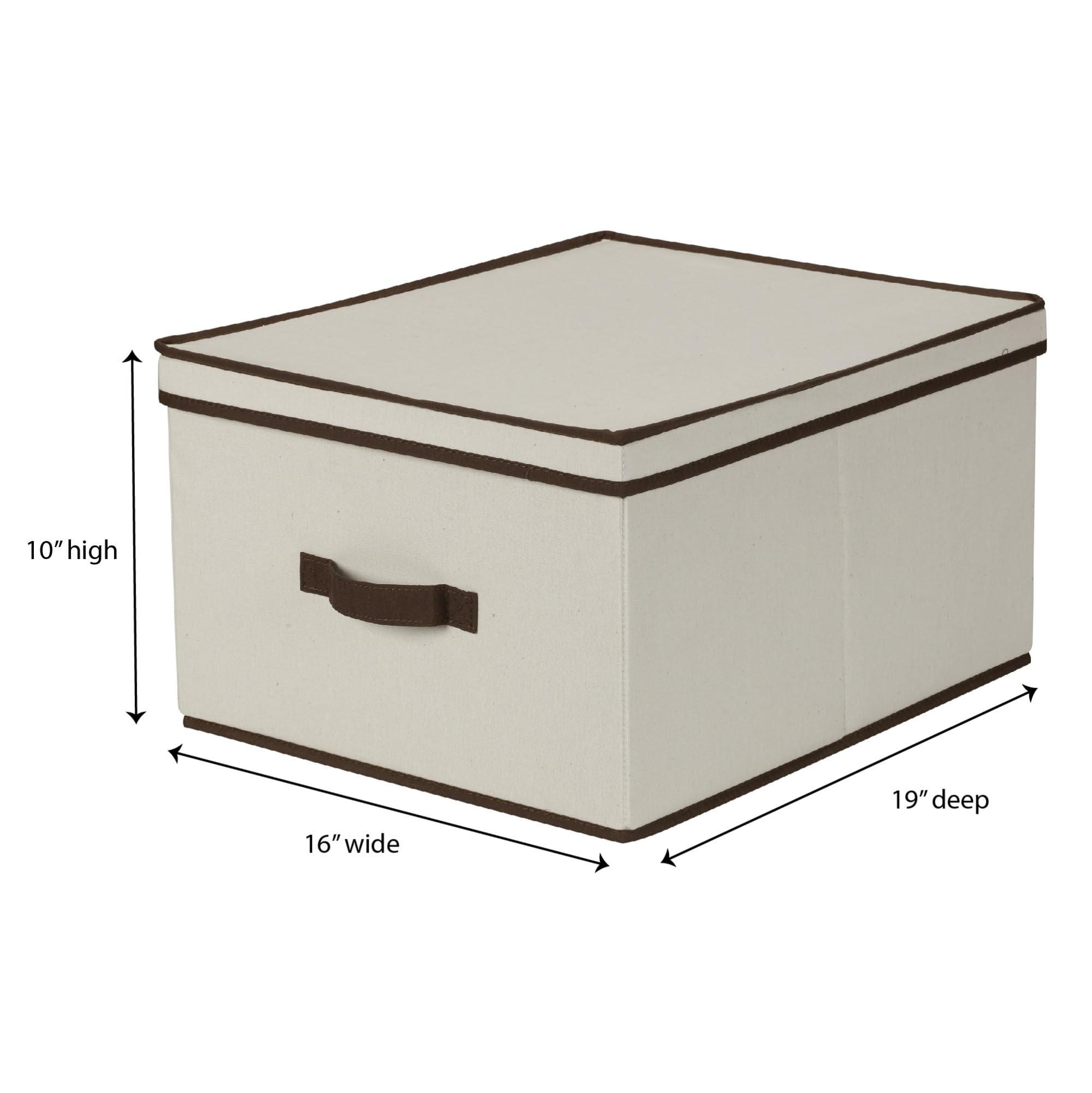 Household Essentials 515 Storage Box With Lid And Handle- Natural Beige Canvas With Brown Trim- Jumbo