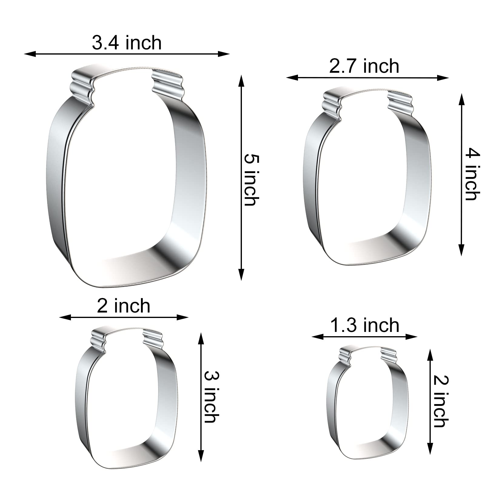 Mason Jar Cookie Cutter Set - 5'', 4'', 3'', 2'' - 4 Piece Milk Bottle Cookie Cutters Shapes Biscuit Molds - Stainless Steel