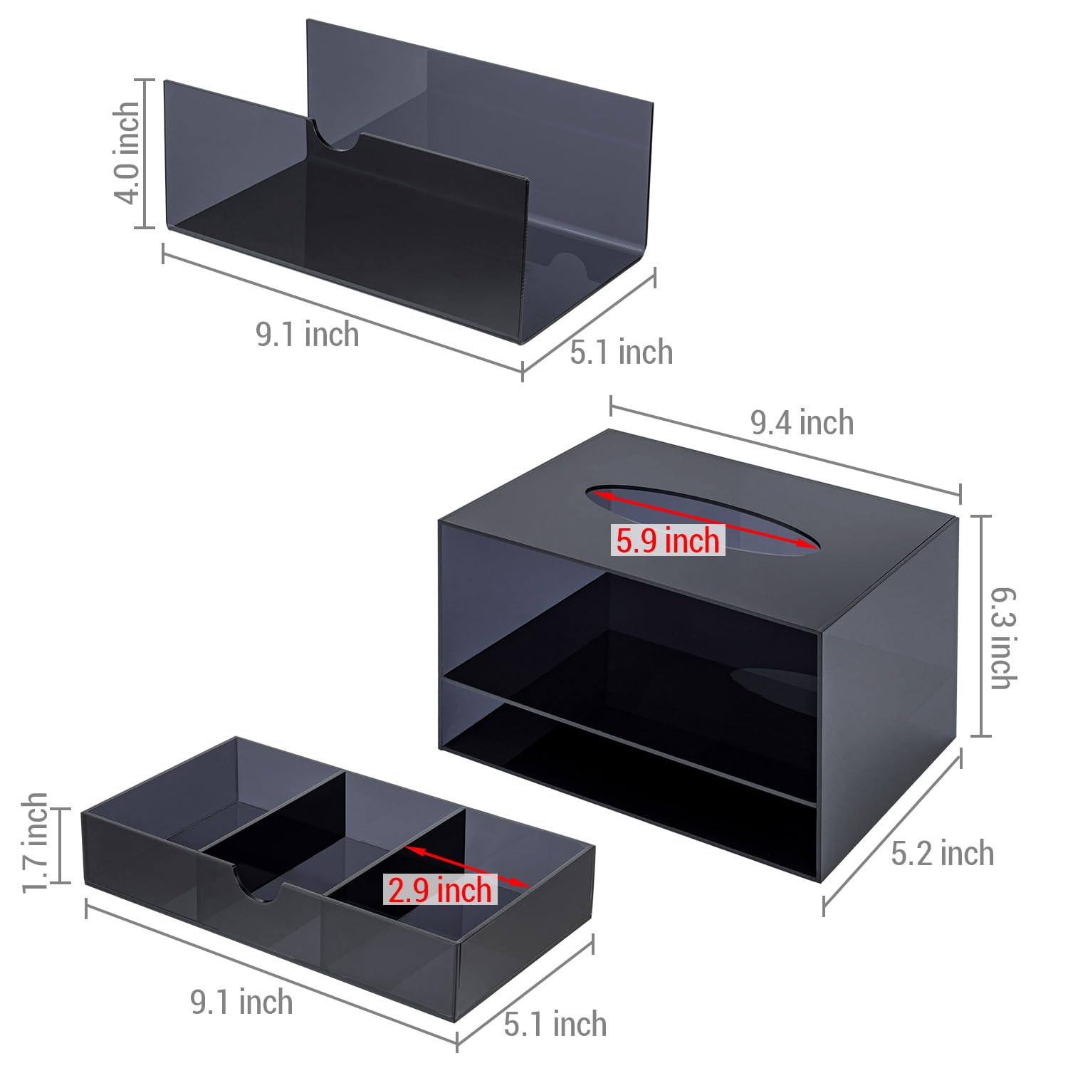Mygift Premium Black Acrylic Cosmetic Organizer Caddy And Tissue Box Cover With Pull Out Makeup Storage Drawer - Countertop Bath