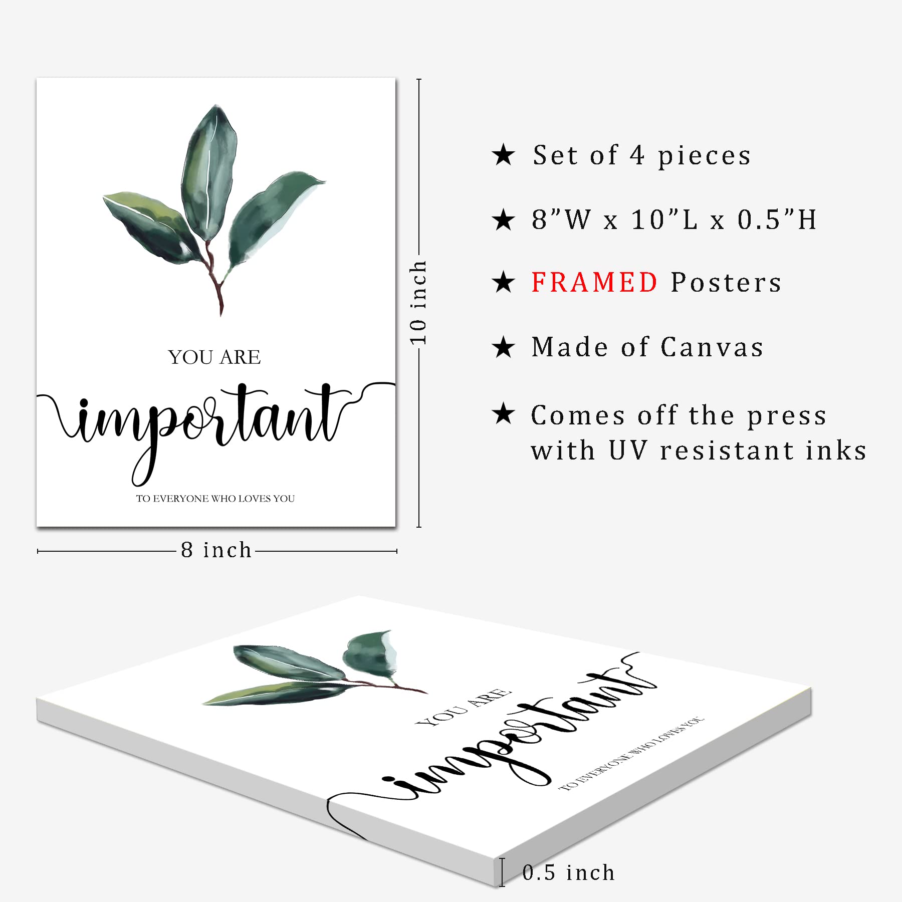 FRAMED Motivational Wall Art  Inspirational Quote Wall Art  Boho Botanical Leaf Wall Decor  Office Study Living Room Bedroom Decor  Set of 4  8x10 inch (20x25 cm)